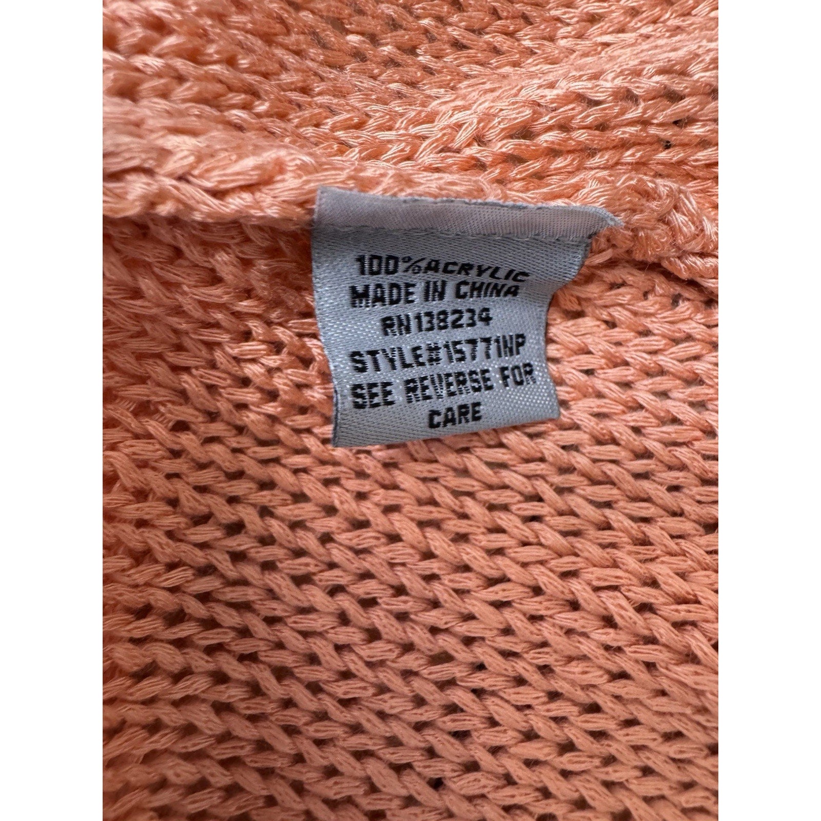 Casting LA Sweater Peach Open Knit Distressed LS Women’s Size Medium NWT