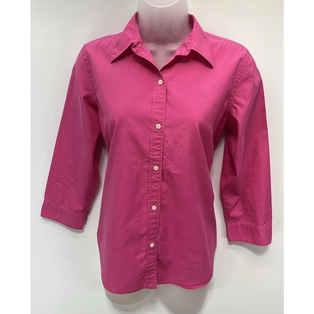 Lauren Ralph Lauren Blouse Size M Hot Pink 100% Cotton Oxford Top