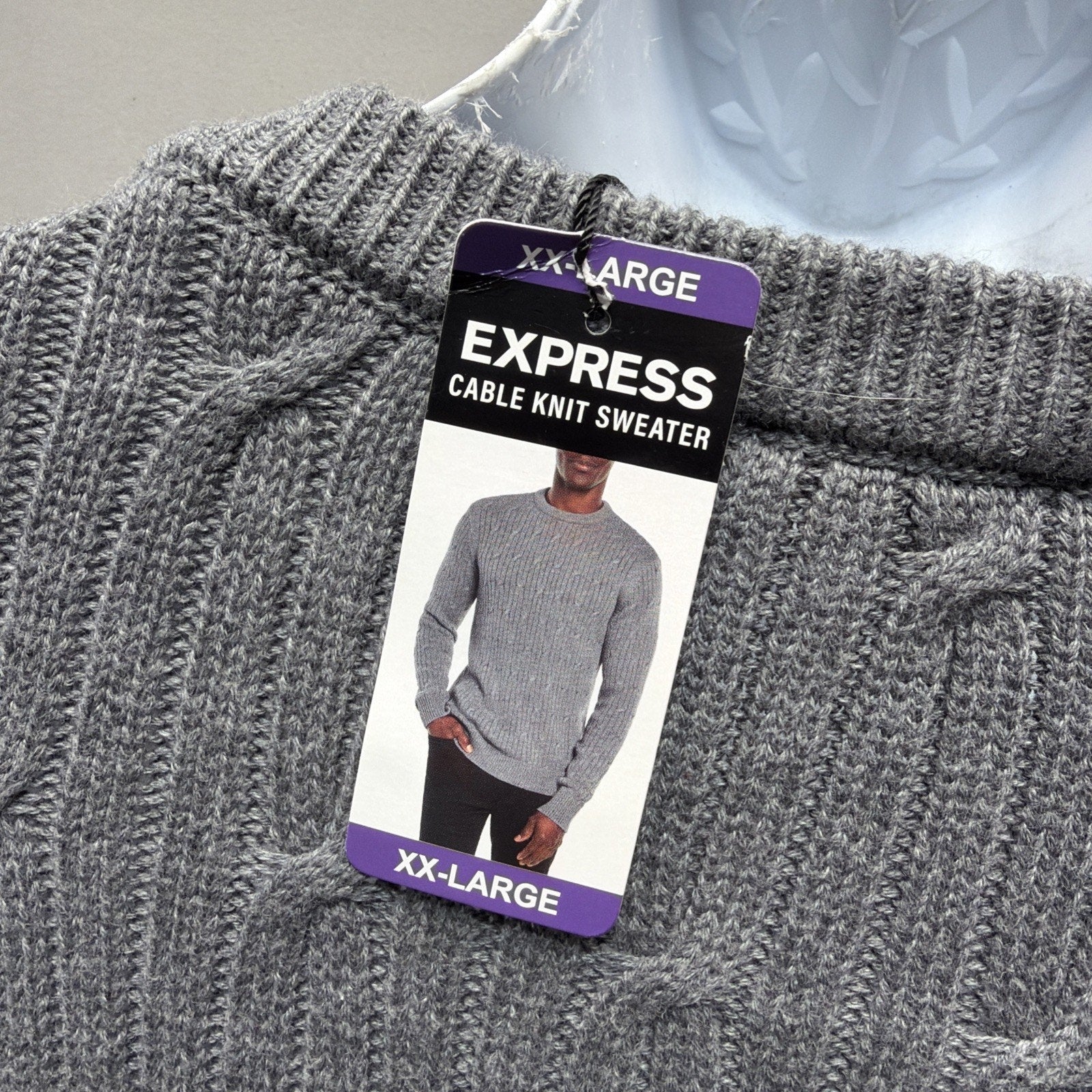 Express Sweater Mens XXL Gray Cable Knit Crewneck Pullover Long Sleeve New