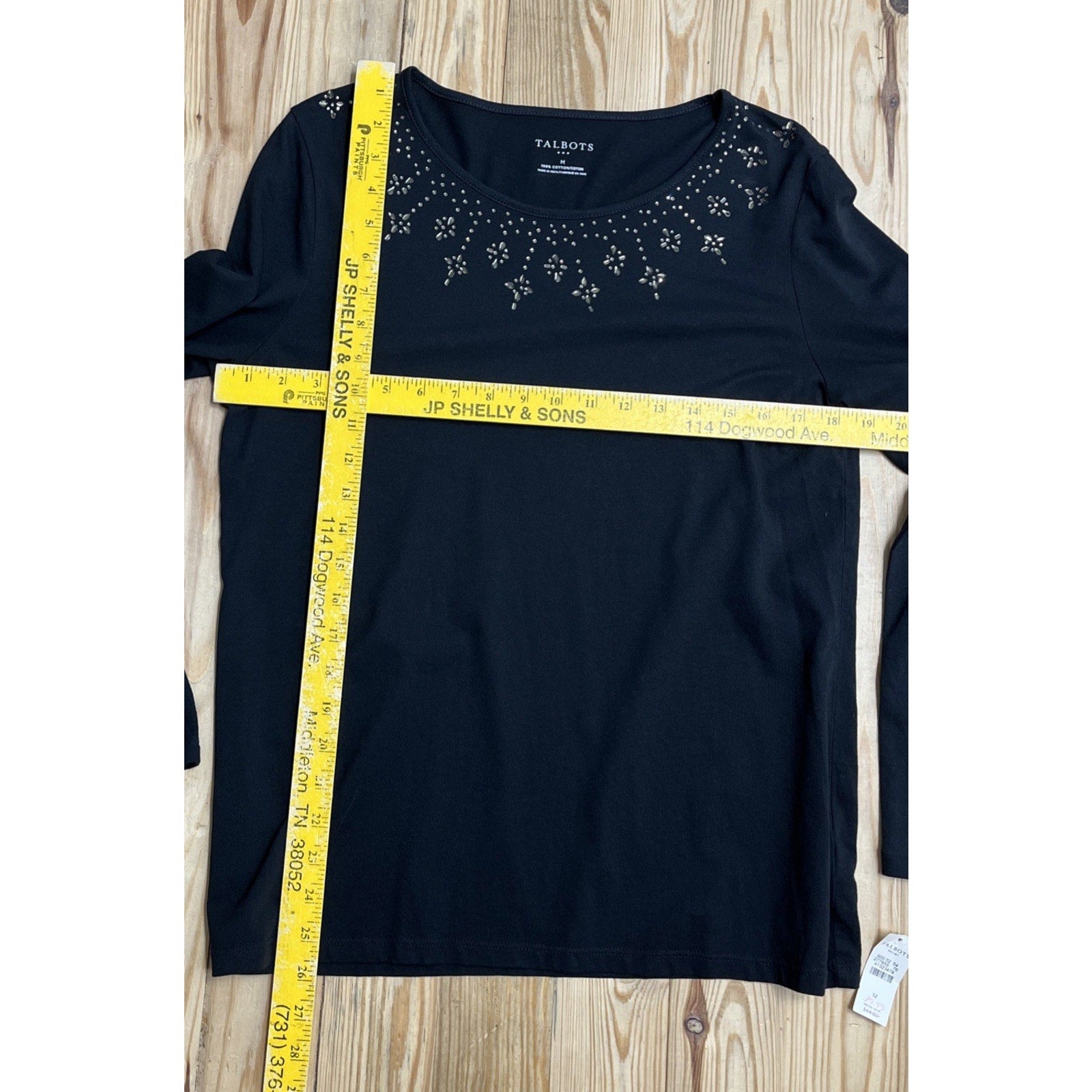 NWT Beautiful Women's M Talbots Black Sequined Design Long Sleeve Knit Top