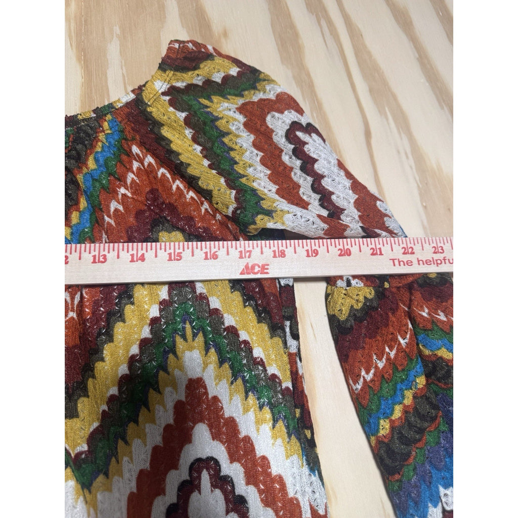 Yahada USA Boho Chevron Tunic Dress Womens Small Multicolor Bell Sleeve Stretch