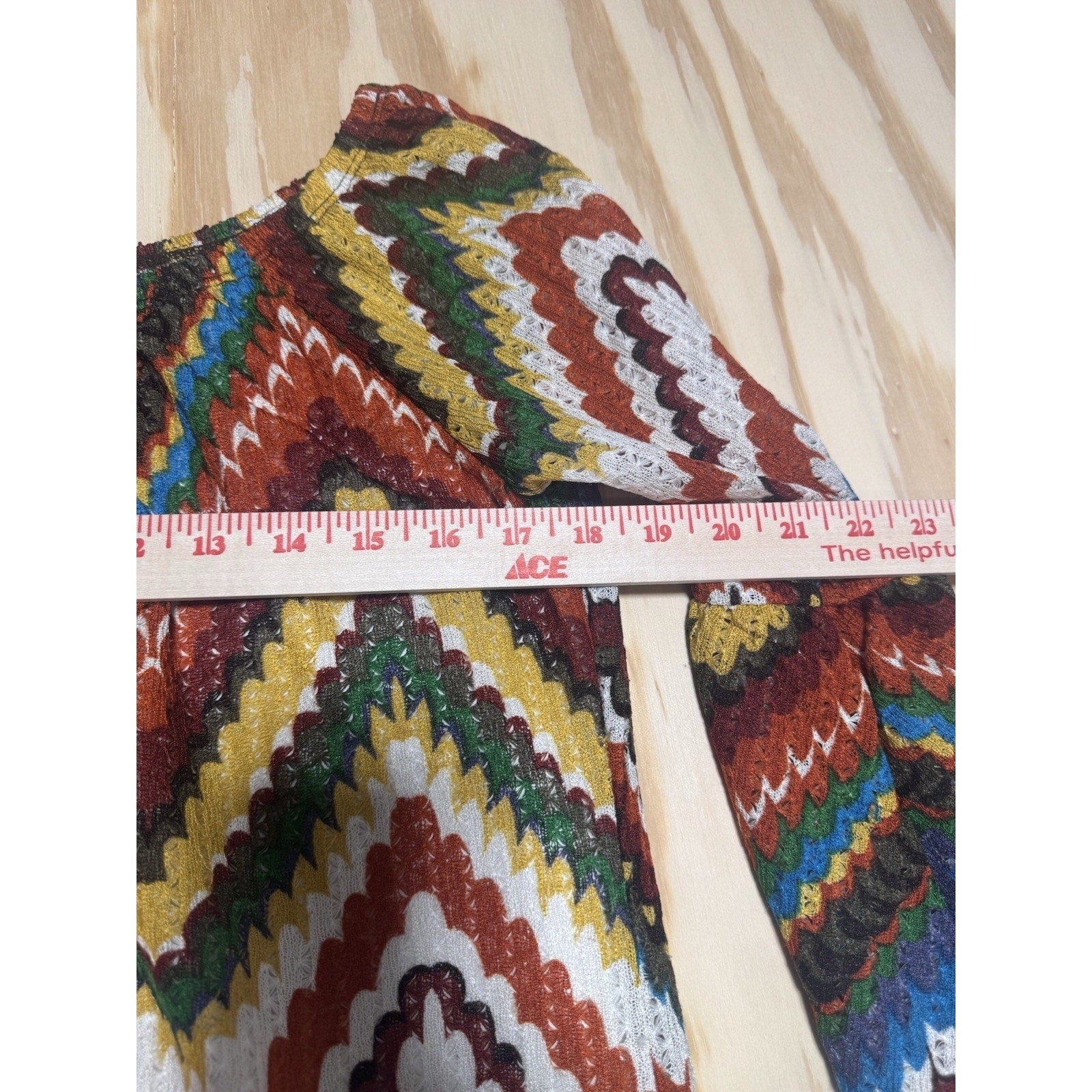 Yahada USA Boho Chevron Tunic Dress Womens Small Multicolor Bell Sleeve Stretch