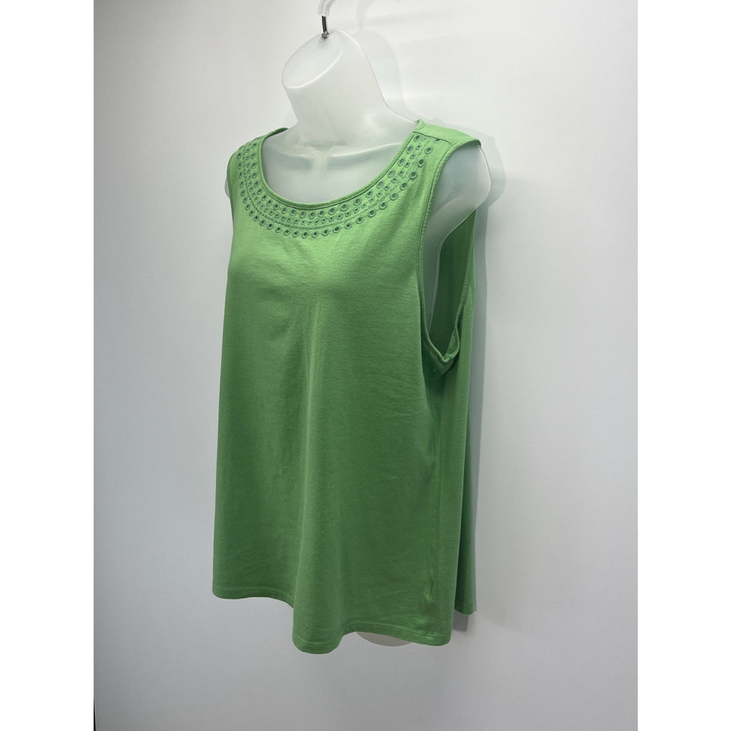 Talbots Sleeveless Crochet Trim Pima Cotton Tank Top Women Sz XL