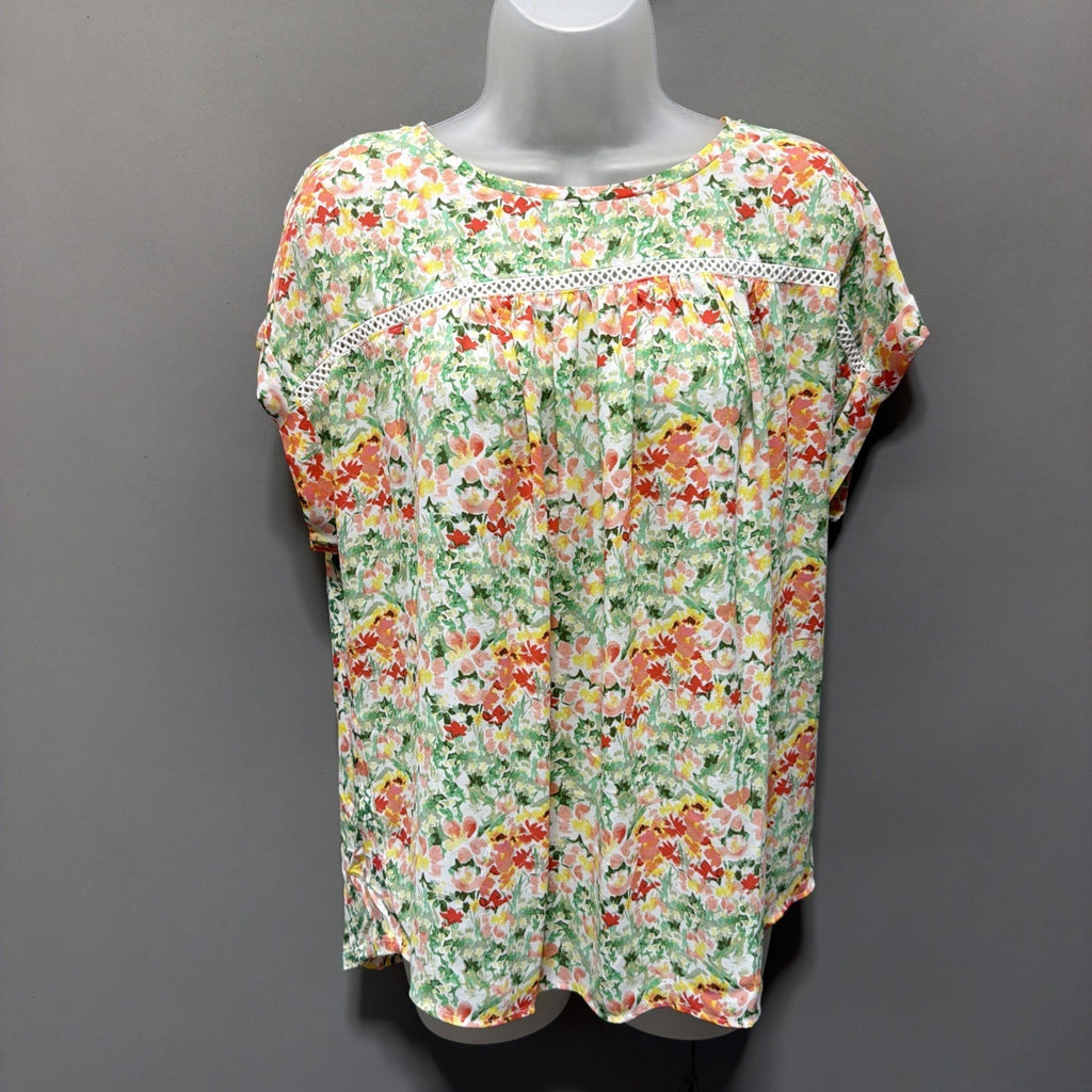 Loft Women Sleeveless Buttercup Floral Pleated Mixed Media Top White M