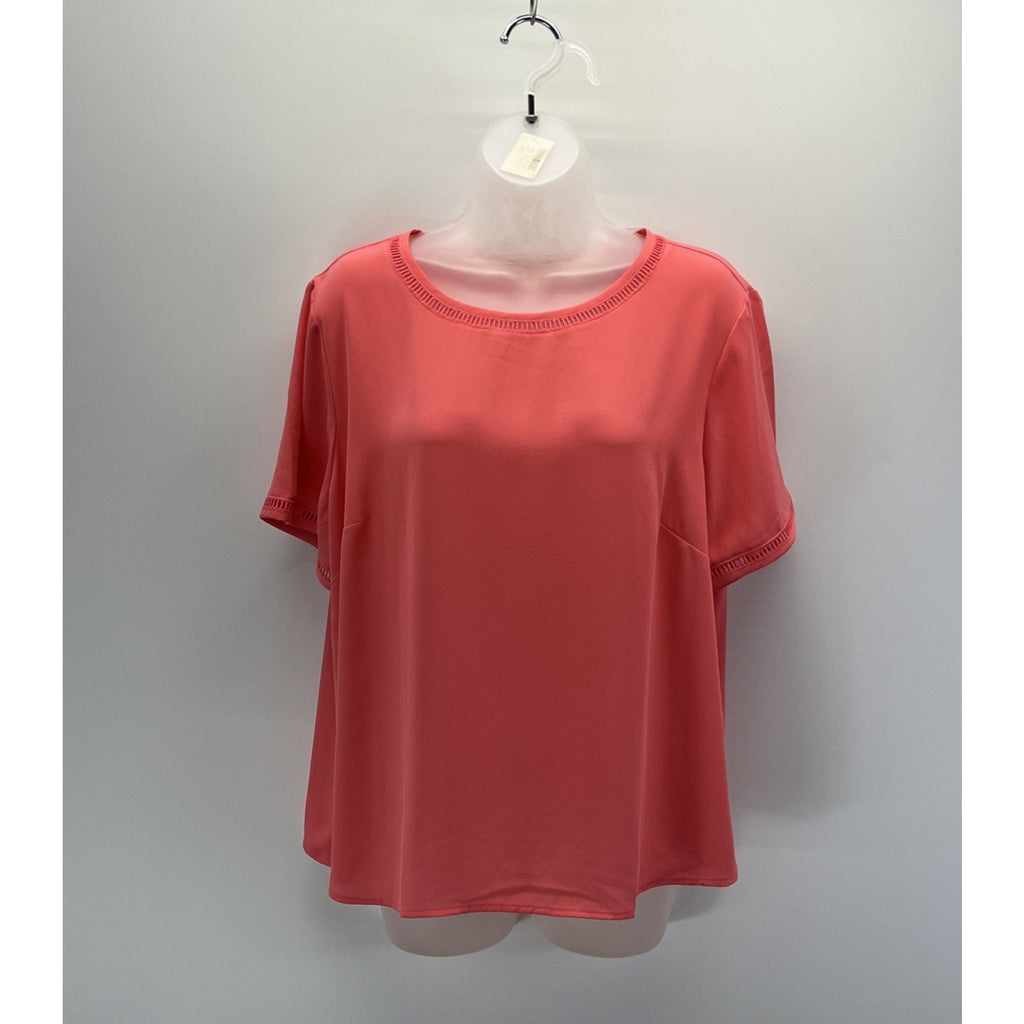 NWT J.CREW Womens Pink Embroidered Trim Button Back Short Sleeve Blouse Top XL