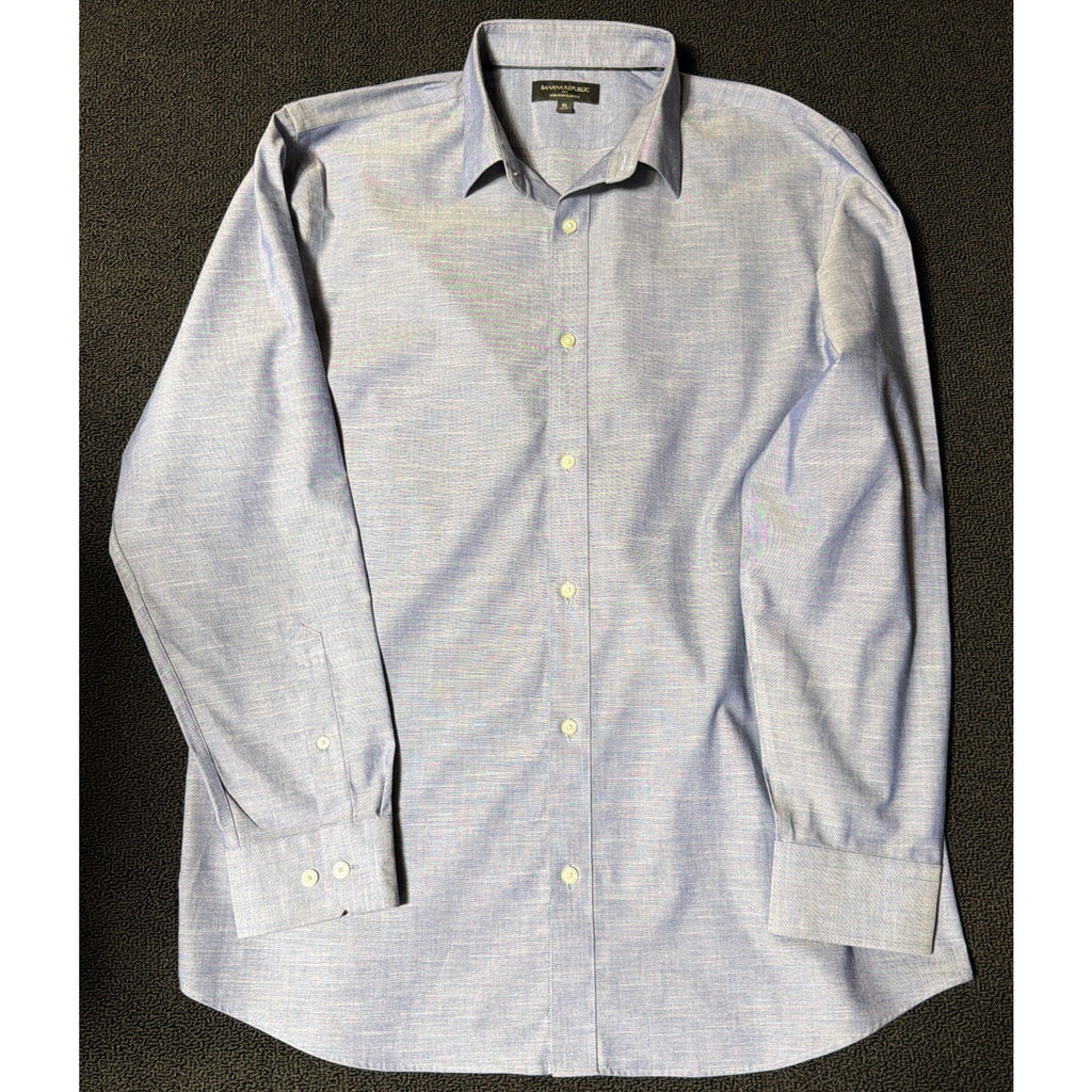 Banana Republic Men Size XL Solid Blue Non Iron Slim Long Sleeve Chambray Shirt