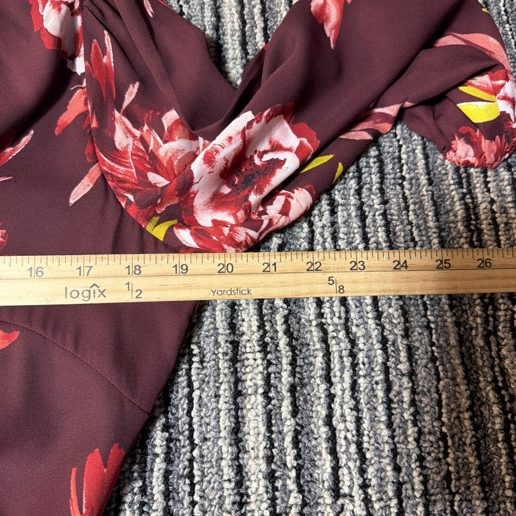 White House Black Market V-Neck Godet Dress, Burgundy Floral Size 8 NWT