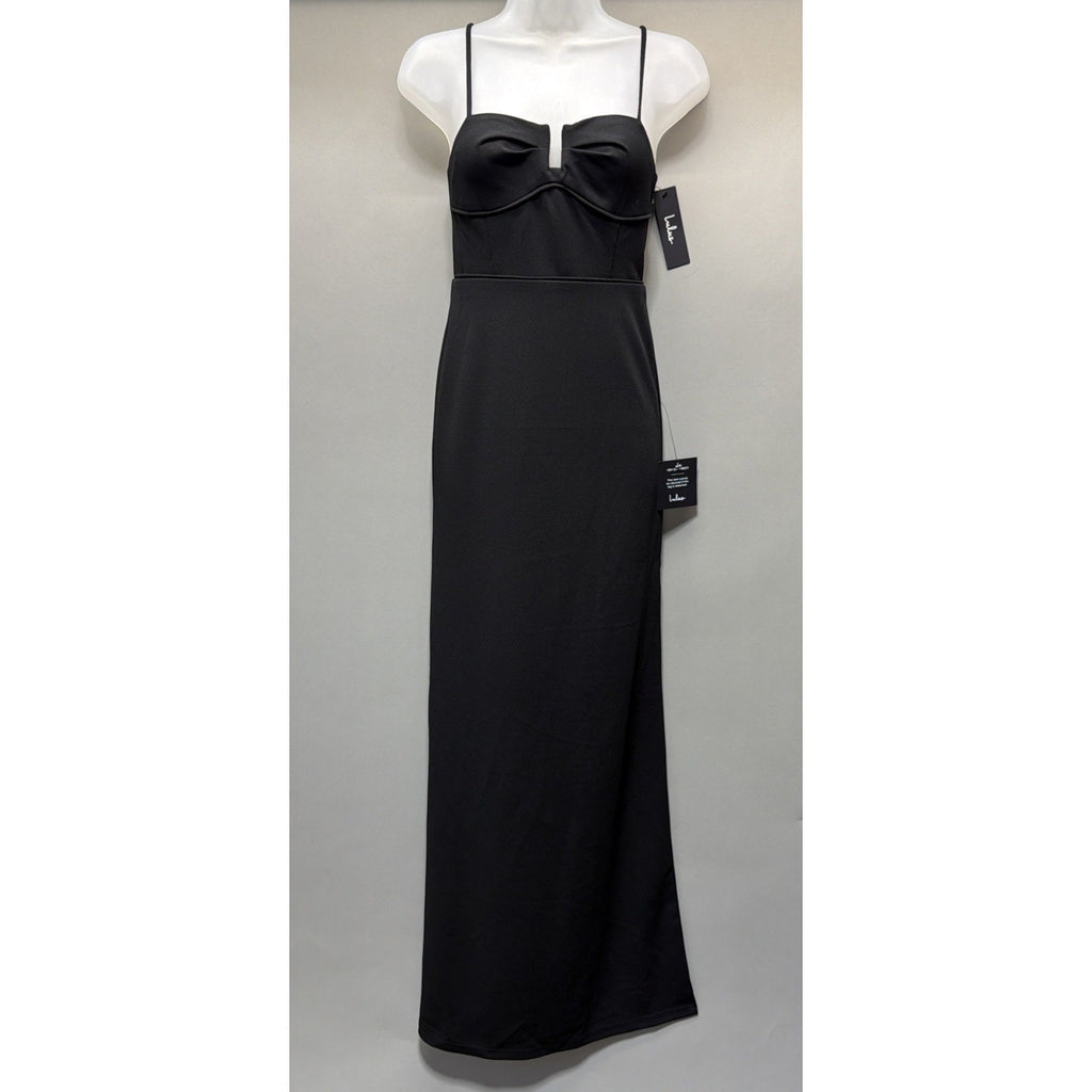 Lulus Romantic Existence Black Column Maxi Dress Size XS New