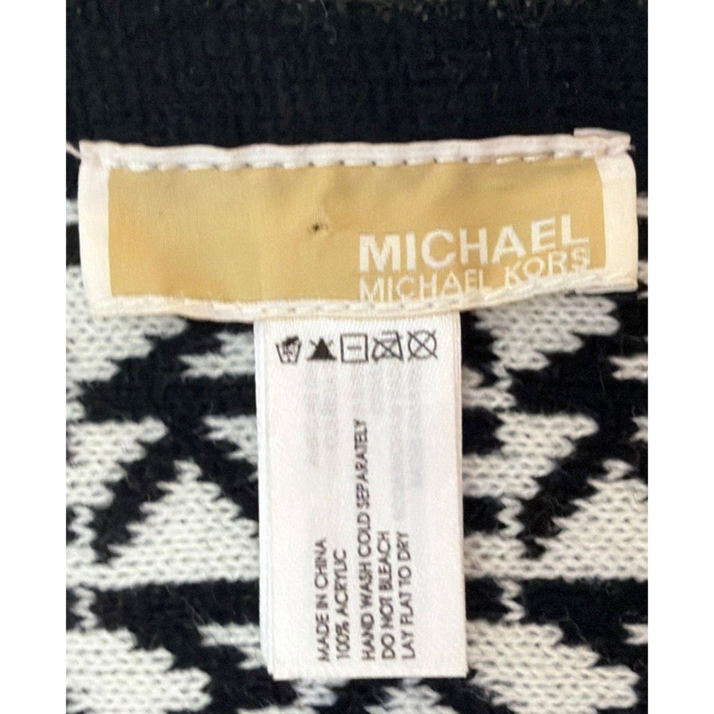 Michael Kors 100% Acrylic Mk Monogram Scarf Black White Jacquard Knit Wrap