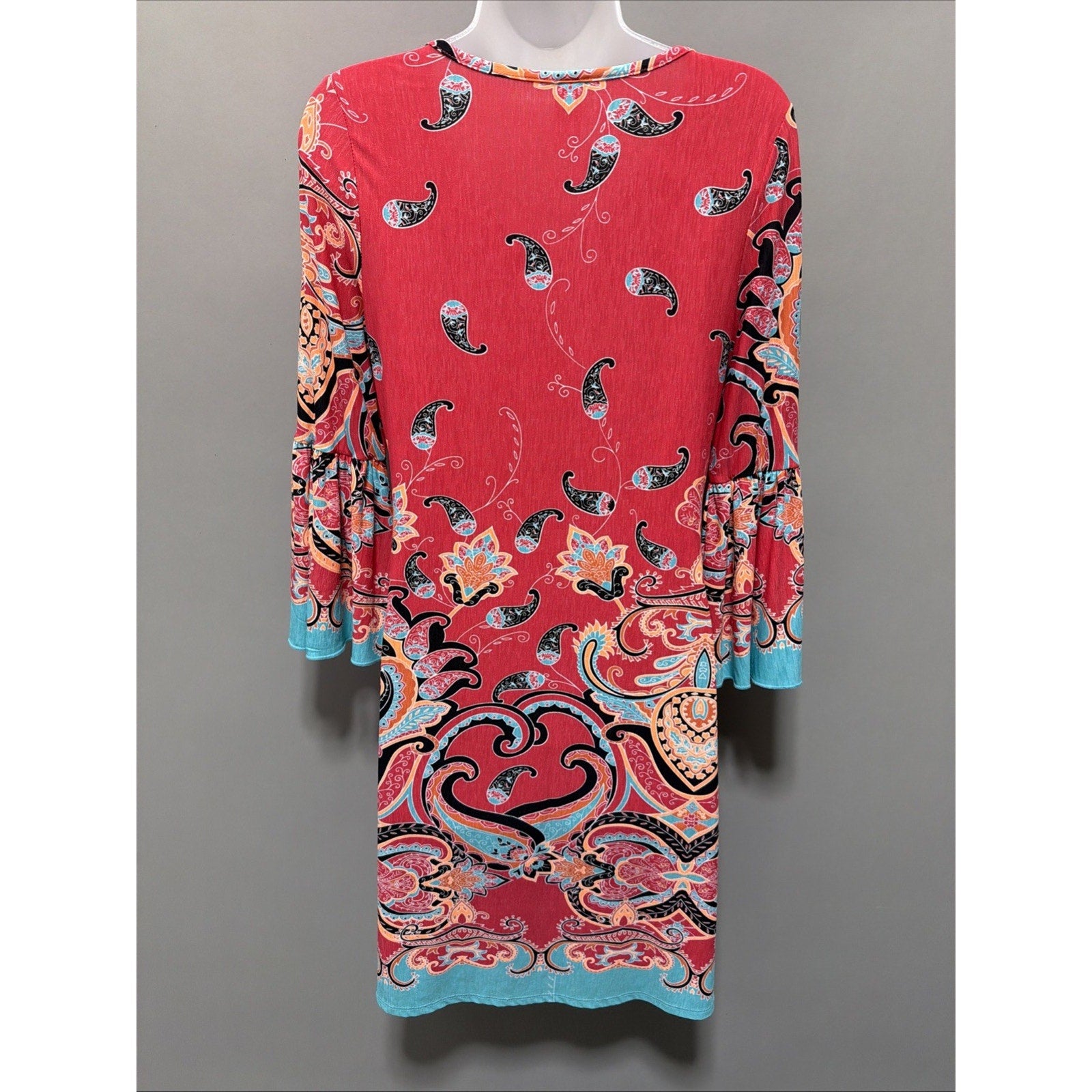 Pink Coconut Boutique Women's S Colorful Paisley Bell Sleeve Boho Shift Dress