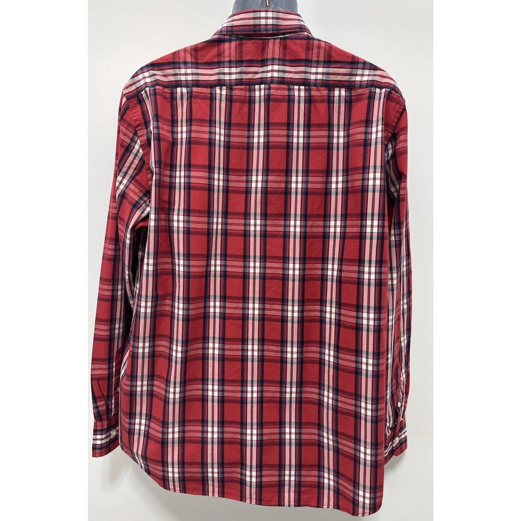 American Eagle Mens Vintage Fit Red Blue Plaid Long Sleeve Button Up Shirt Sz XL