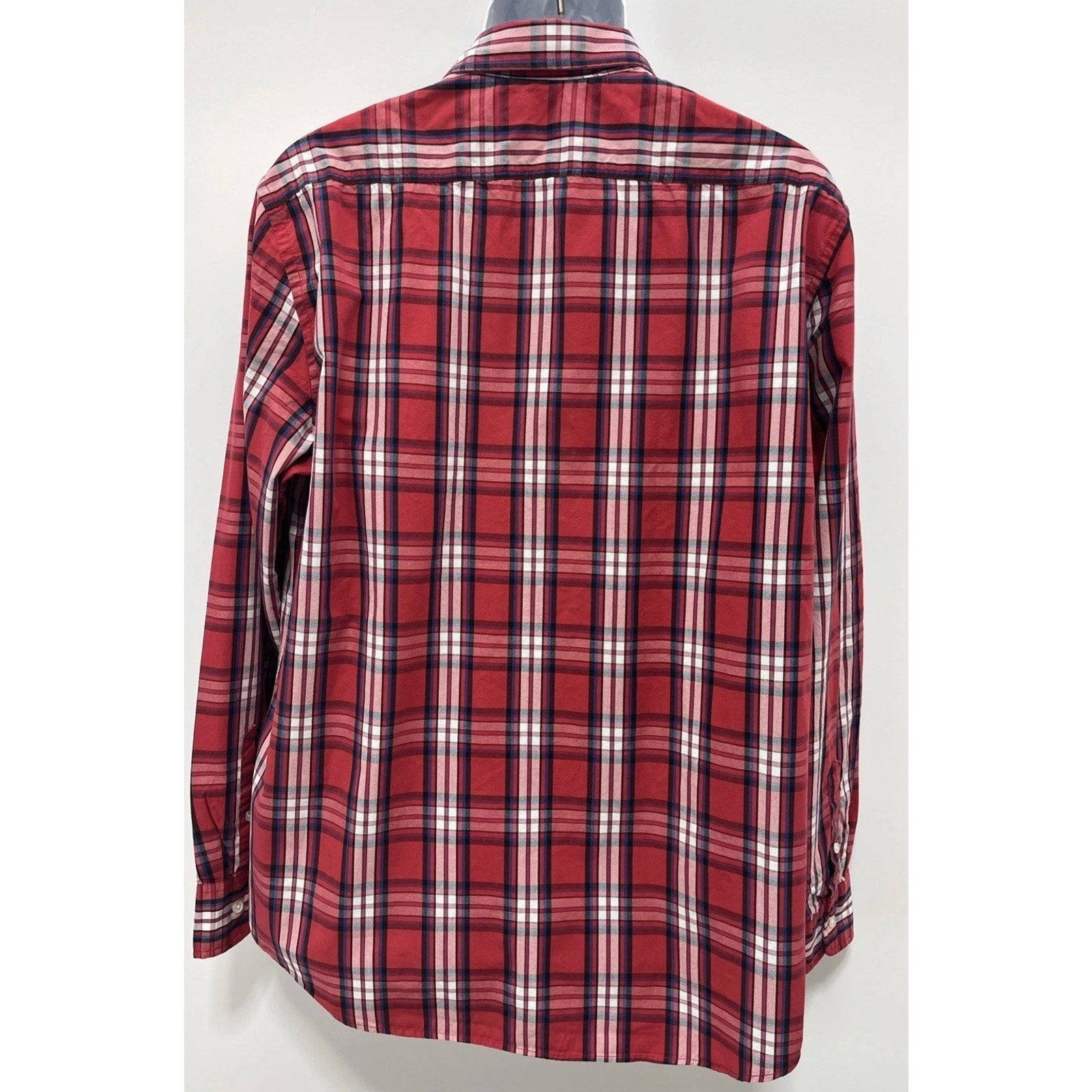 American Eagle Mens Vintage Fit Red Blue Plaid Long Sleeve Button Up Shirt Sz XL