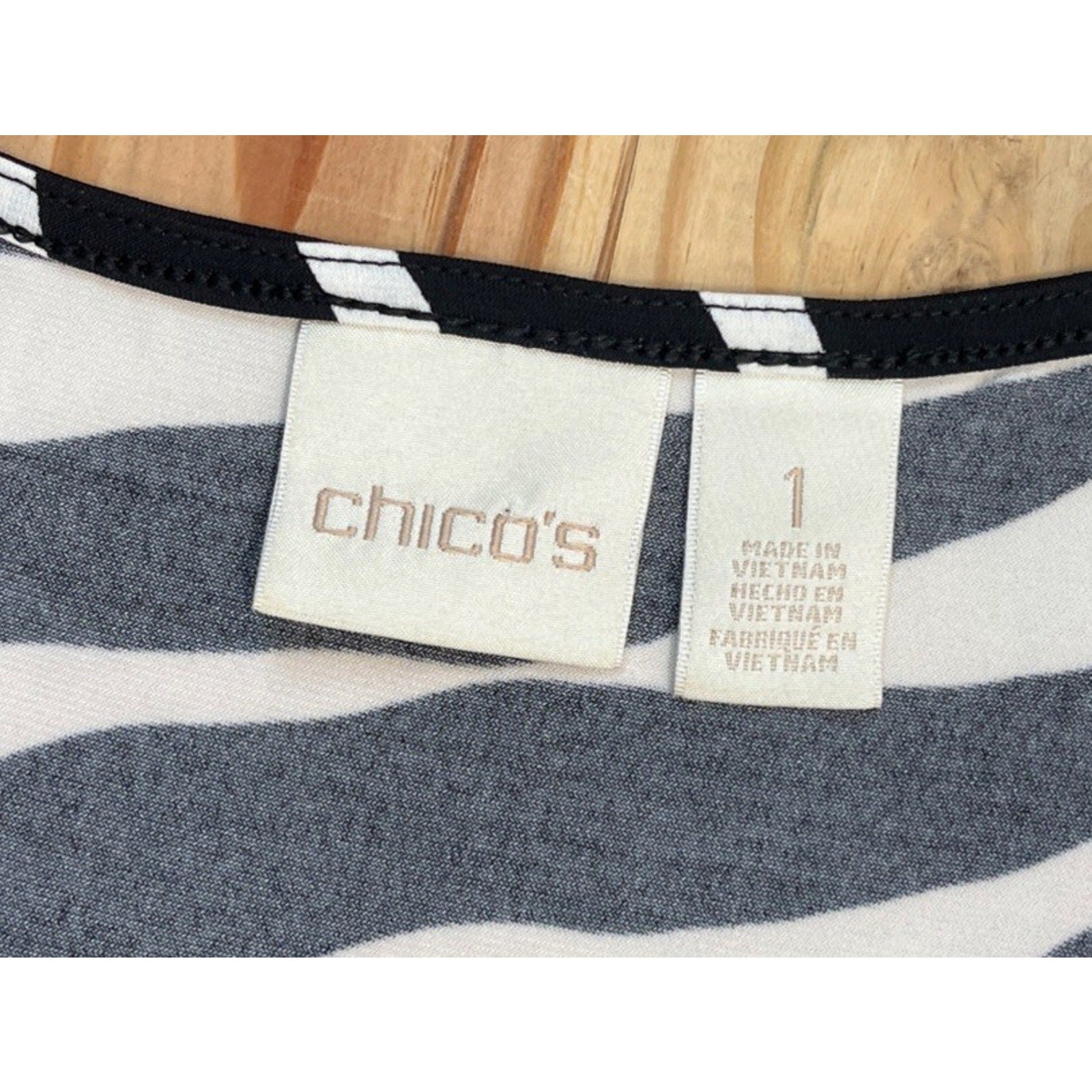 Chicos Dress Women's 1 M Black White Zebra Print Maxi Cold Shoulder Casual