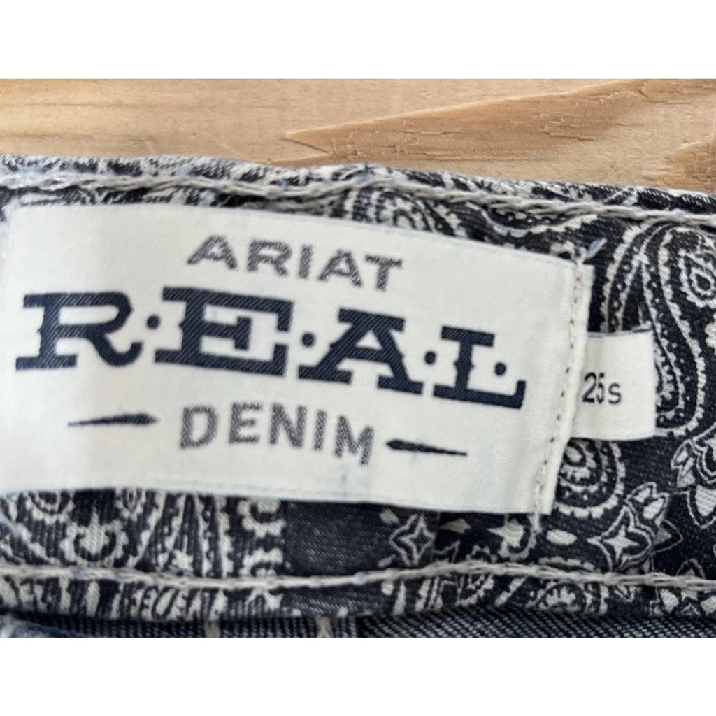 Ariat Real Embroidered Blue Denim Whiskered Western Straight Jeans Women's 25S