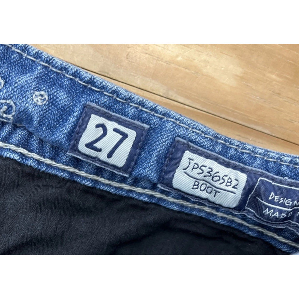 Miss Me Jeans Womens Blue Embellished Distressed Bootcut 27x29.5 Hem