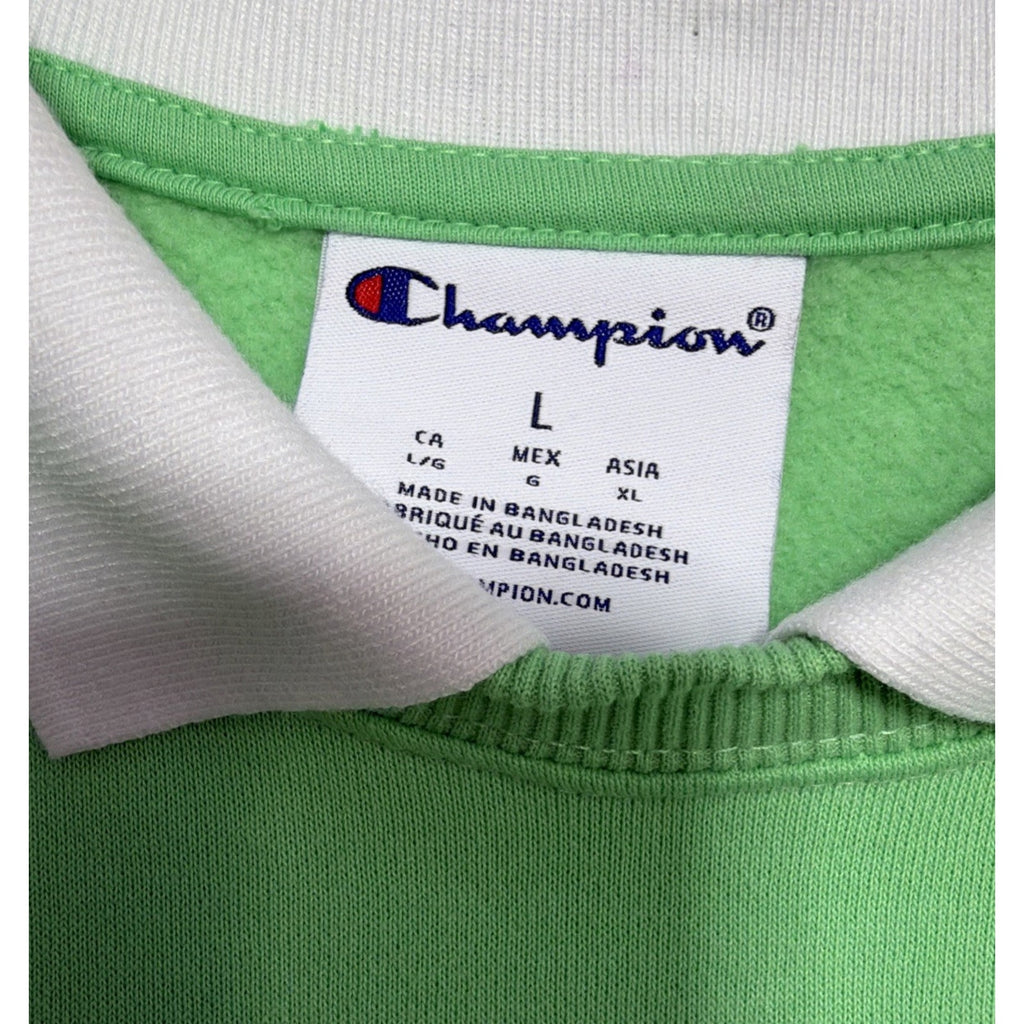 Champion Lime Green Vintage Inspired Collared Crewneck Sweatshirt Large