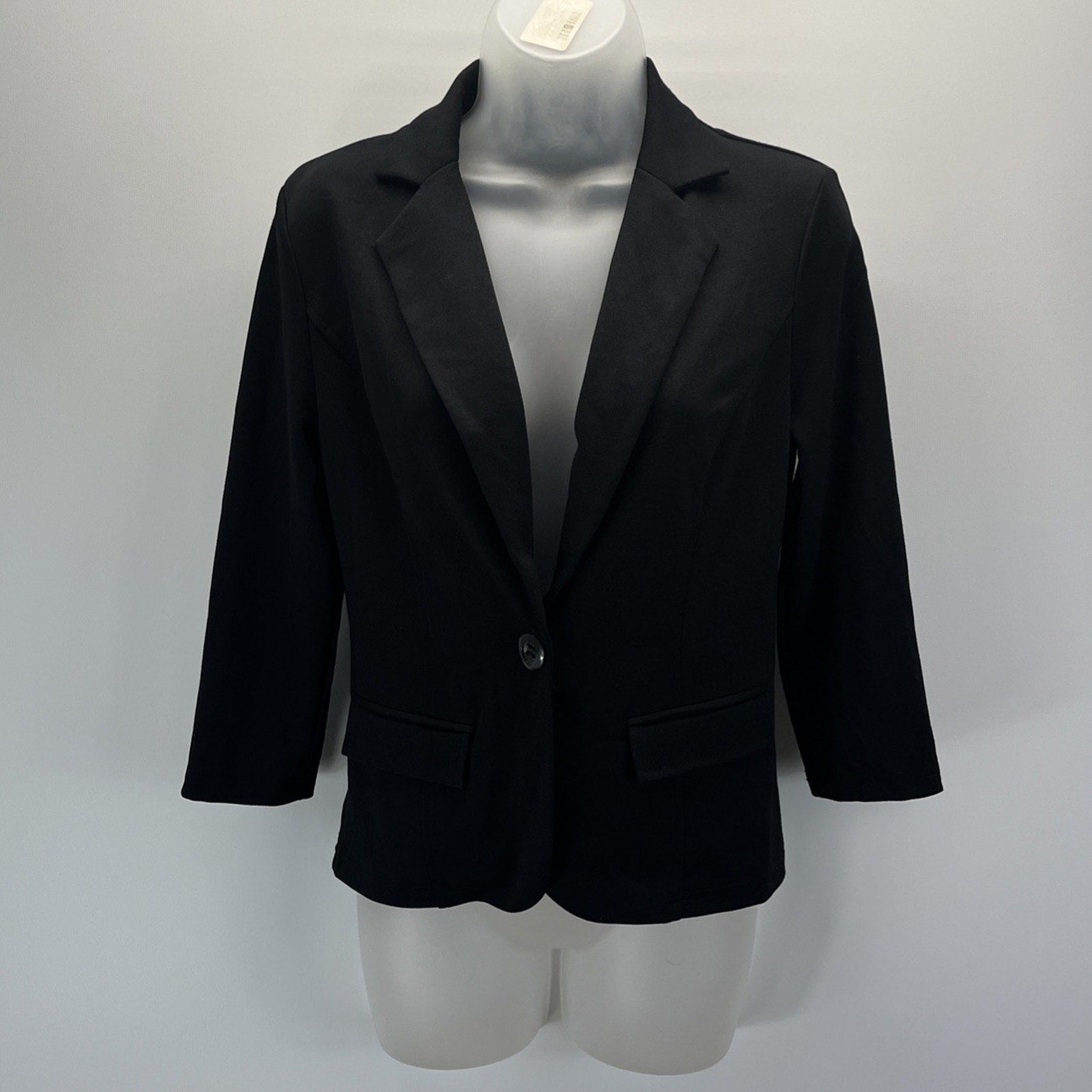 NWT Spense Womens Size S Black Fabric 3/4 Length Sleeves Jacket Blazer Style