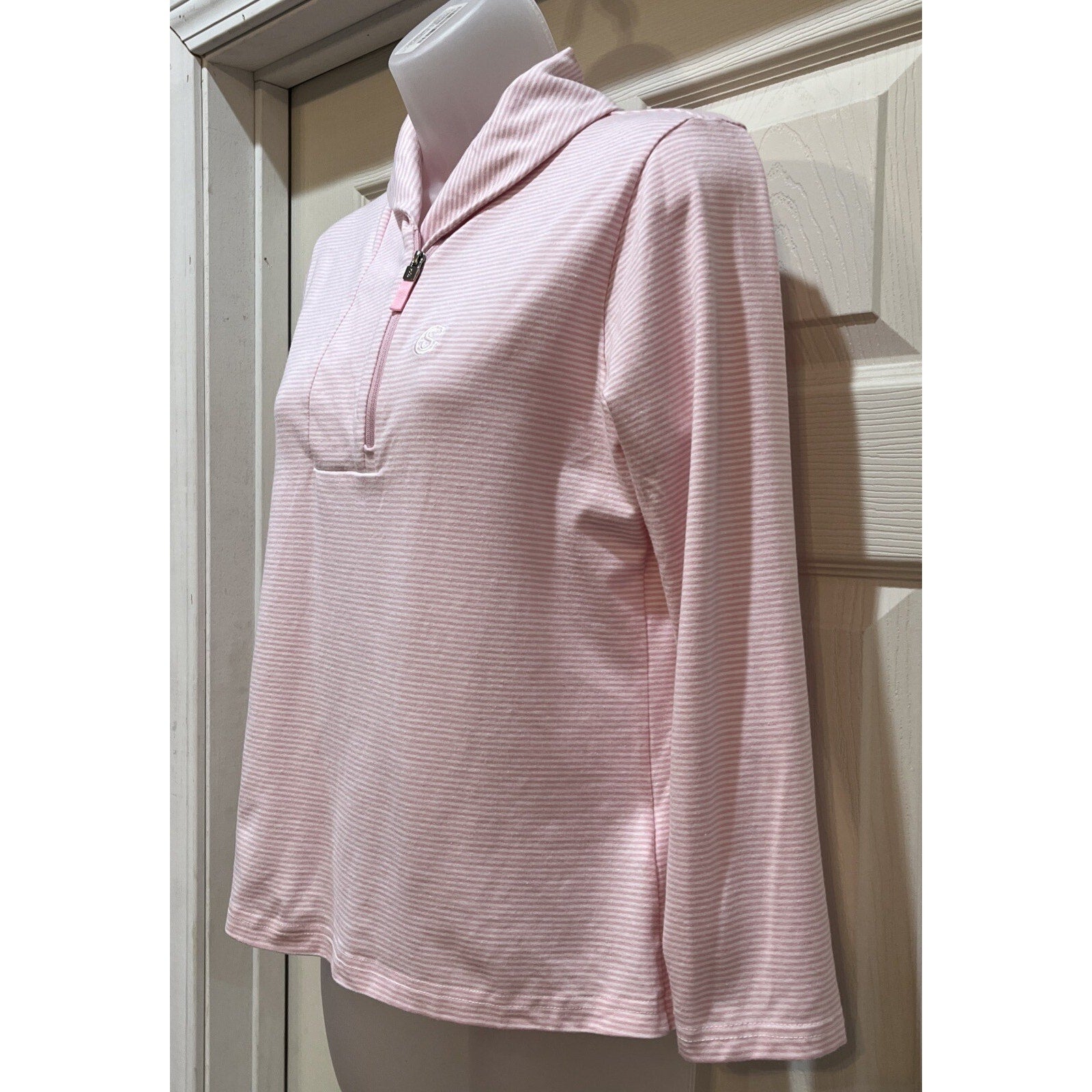 Women’s Polo Ralph Lauren Golf 1/4 Zip Pink Stripped Wicking Long Sleeve Medium