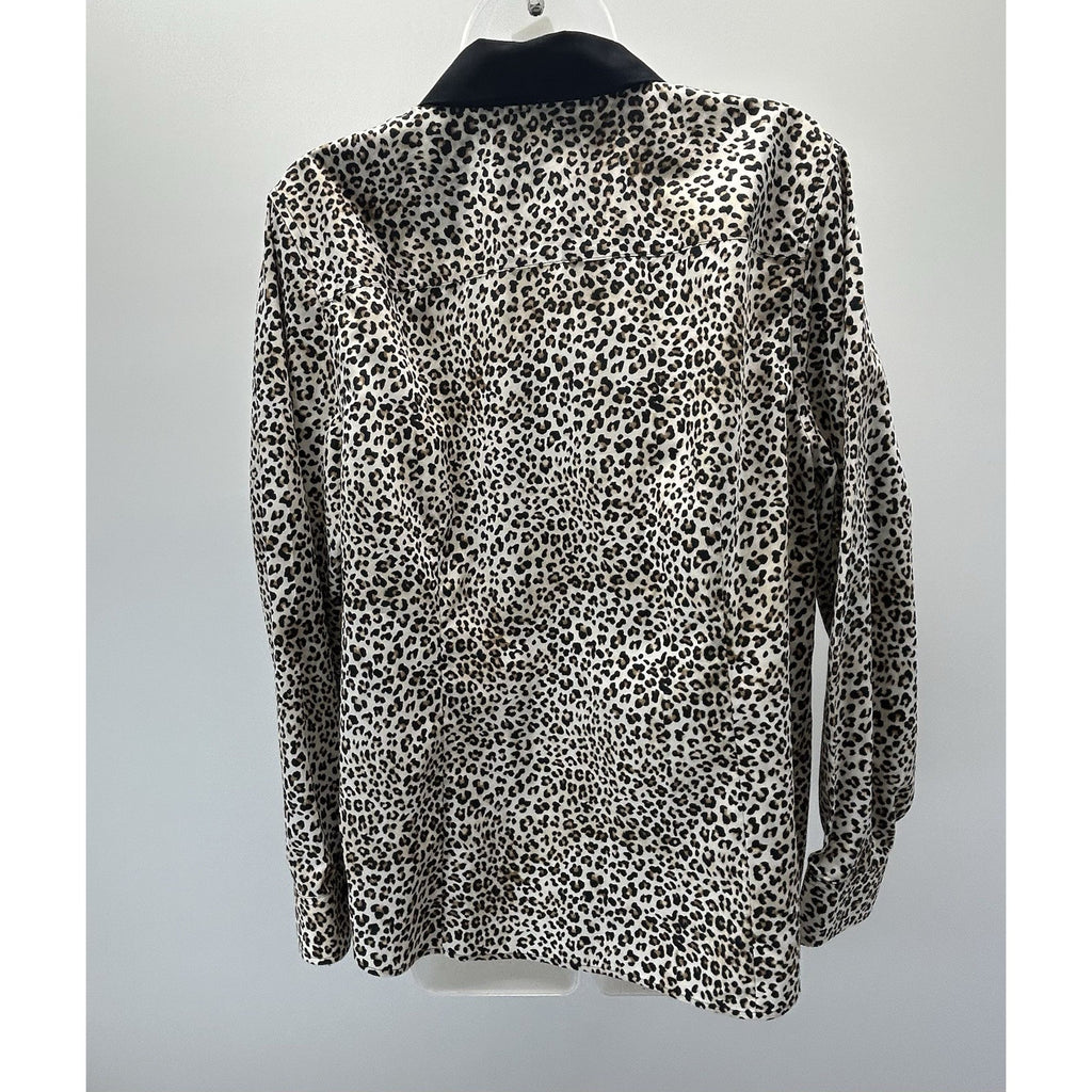CHICO'S SZ 2 (Large/12) NO-IRON LONG SLEEVE BLOUSE LEOPARD PRINT BLOUSE NWOT.