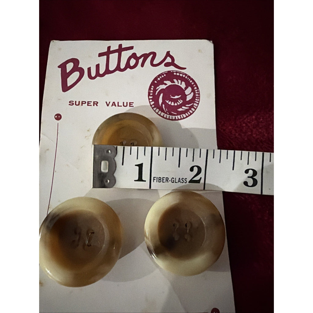 Vintage Brown Wood Buttons 4 Hole 1 1/4” Large Sewing Craft Original Card NOS