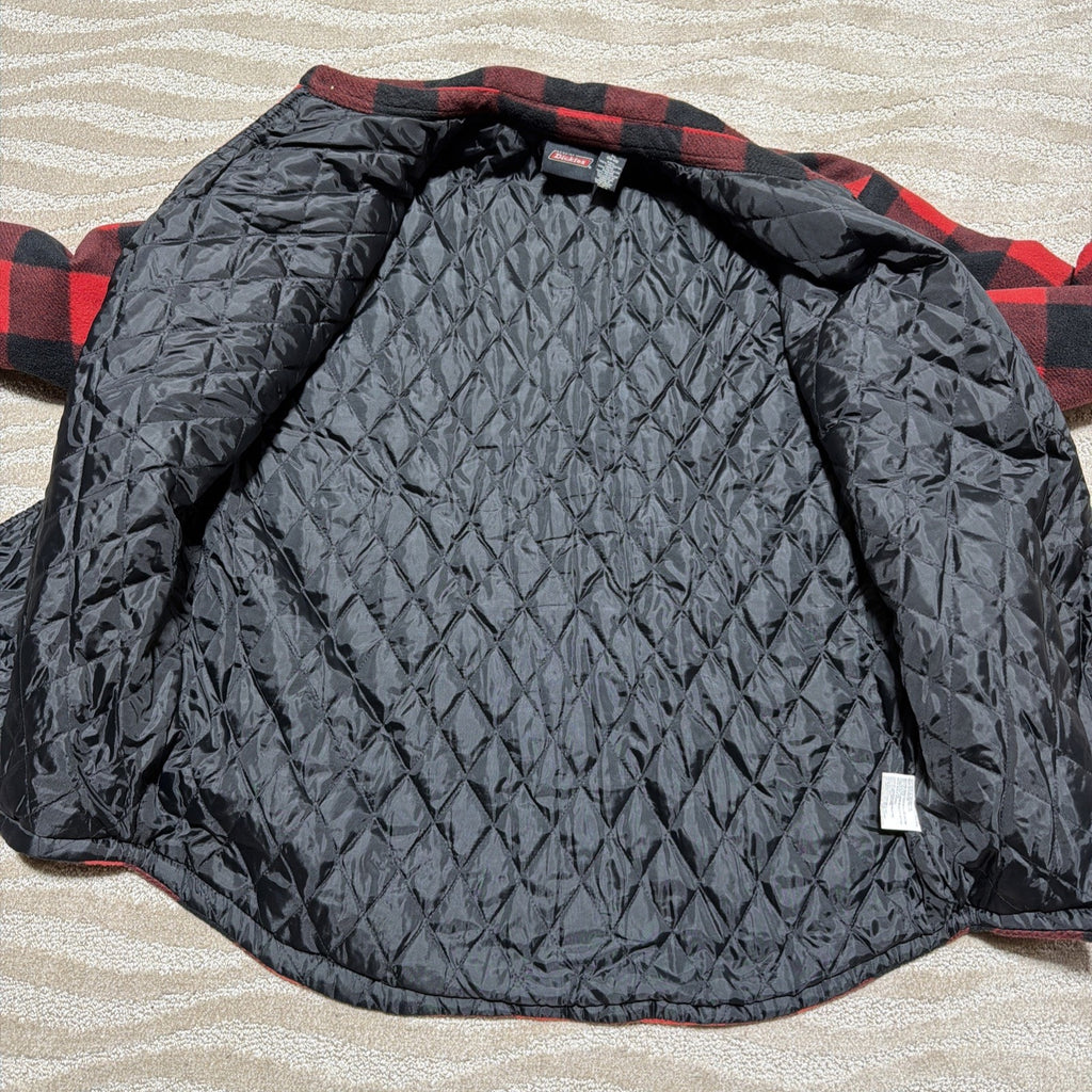 Dickies Micro Fleece Shirt Jacket Quilted Lining Red Black Buffalo Plaid XL