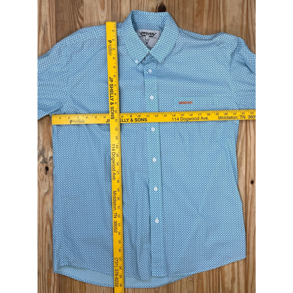 Mens Drover Cowboy Threads Size Medium Blue White Checkered Long Sleeve Button