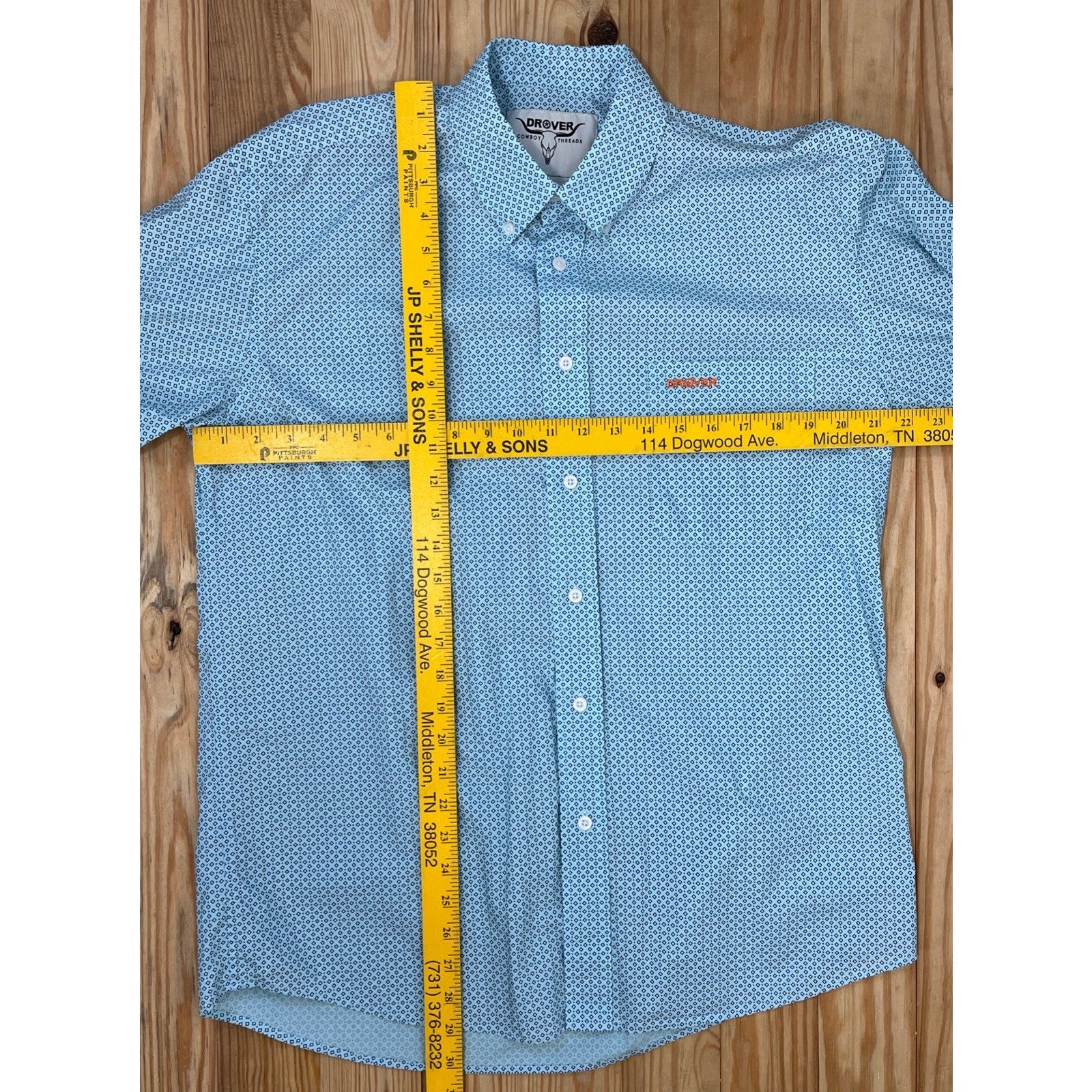 Mens Drover Cowboy Threads Size Medium Blue White Checkered Long Sleeve Button