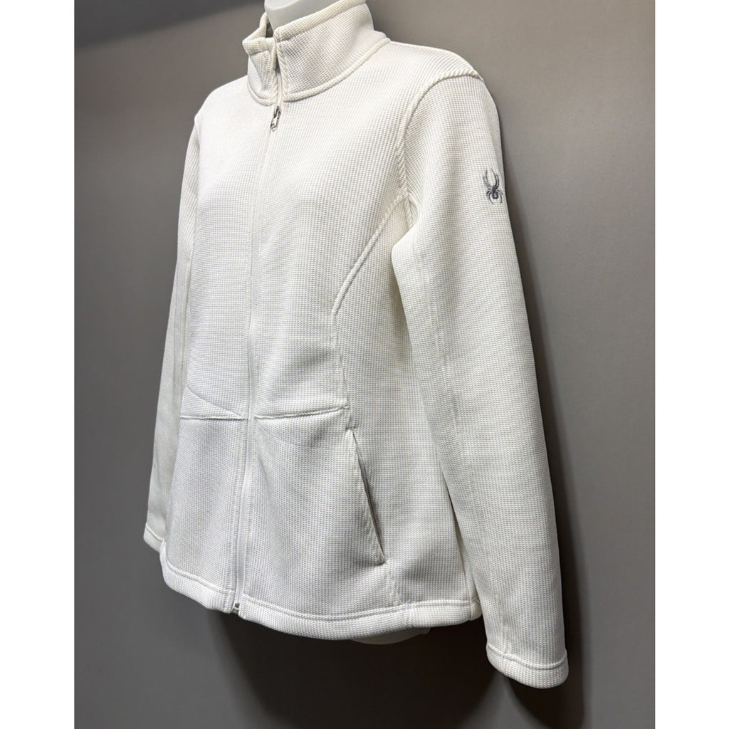 Spyder Women’s White Endure Full Zip Jacket knit Fleece silver spider Size: L