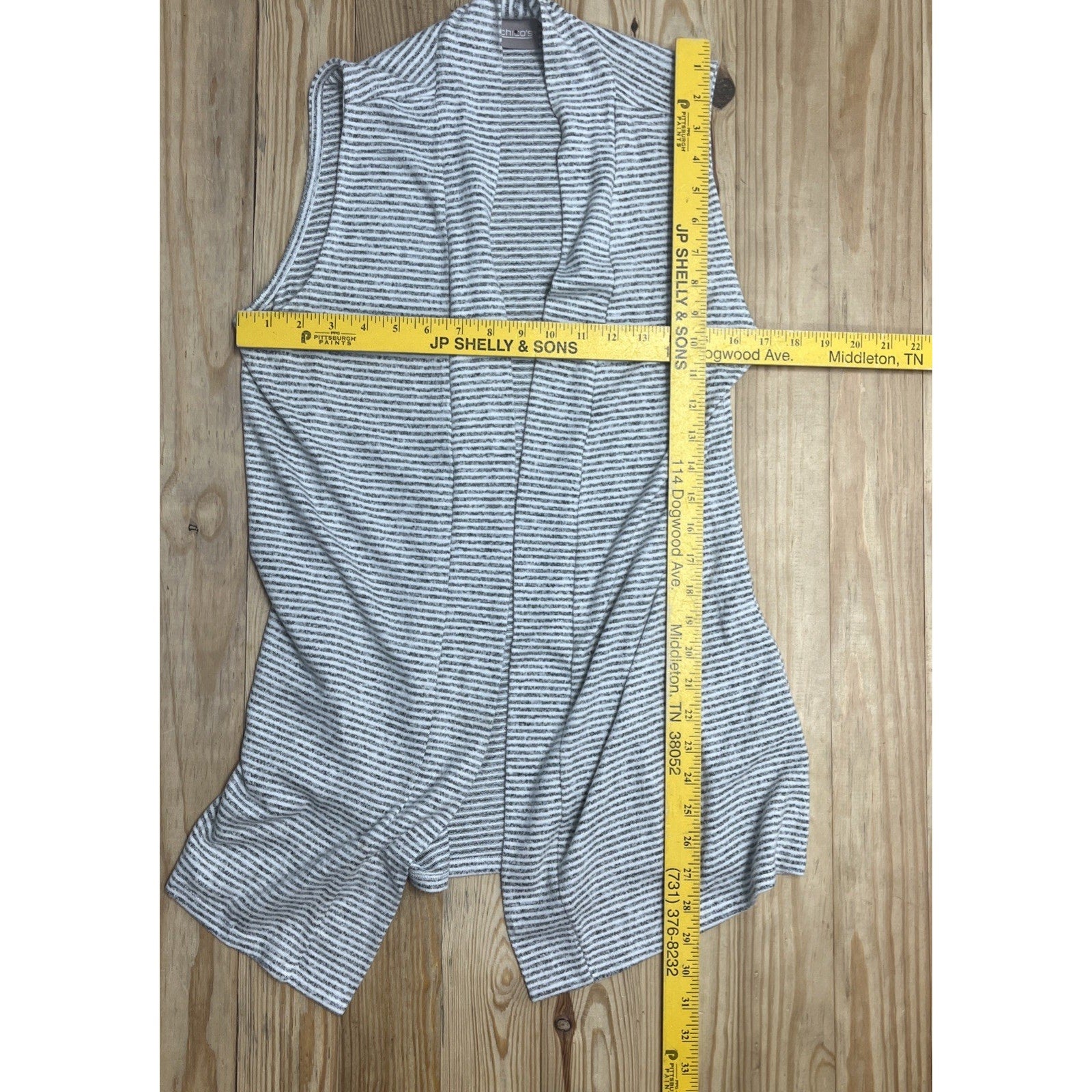 Chico's Womens Size 0 Small Gray & White Strip Long Open Duster