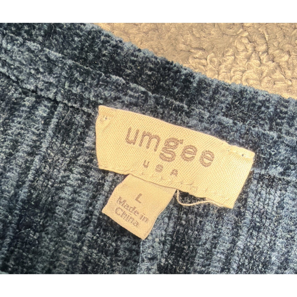 Umgee USA L Blue Velour Long Sleeve Tunic Blouse Babydoll Boho Fairy Romantic