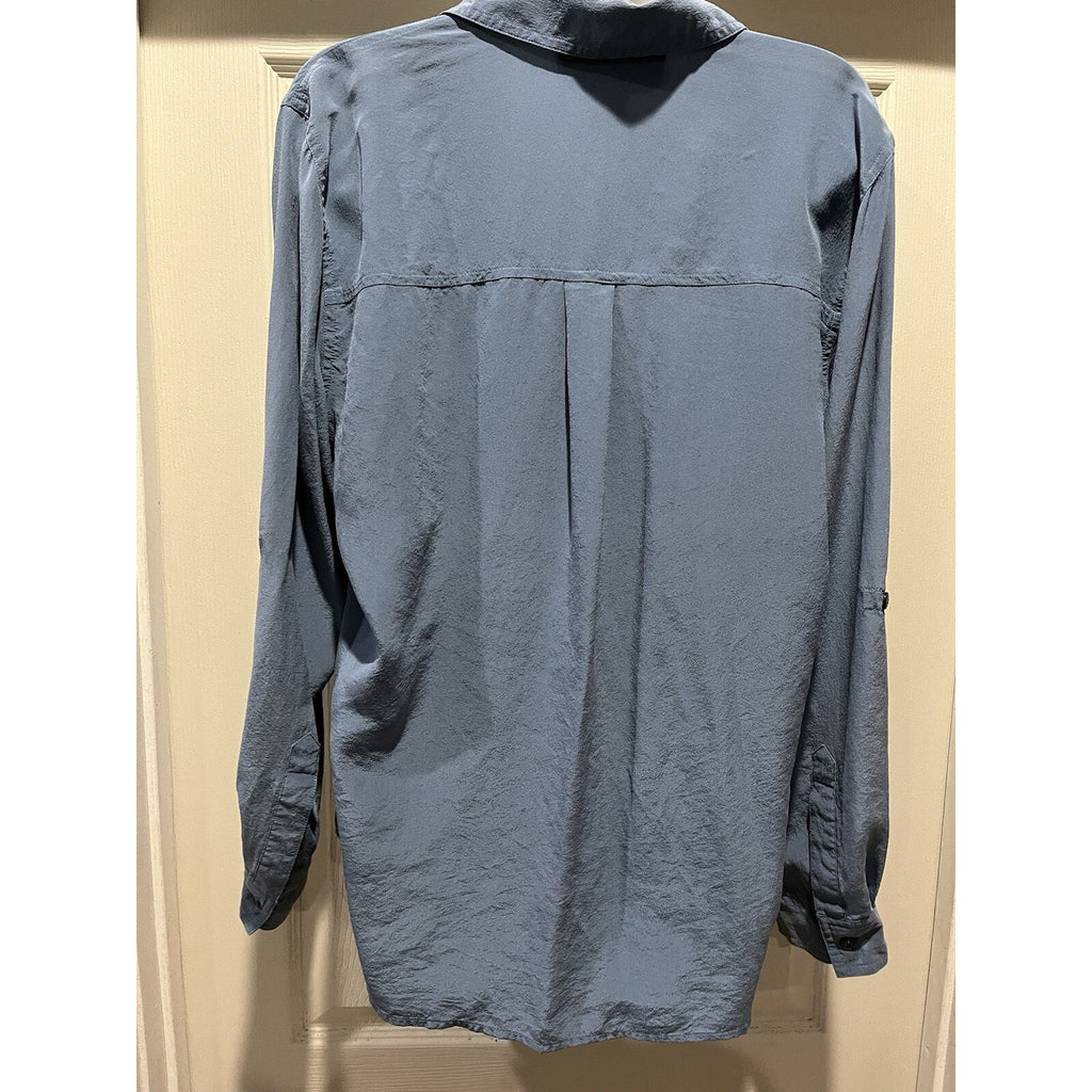 Sag Harbor Shirt Size 14 Blue Faux Suede Long-Sleeve Button-Up Shacket