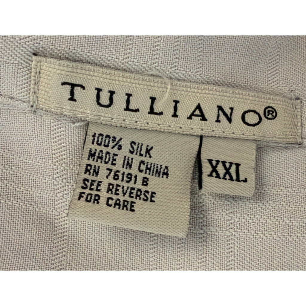TULLIANO Men 100% silk Sand Short sleeve Luxury Camp shirt Size XXL