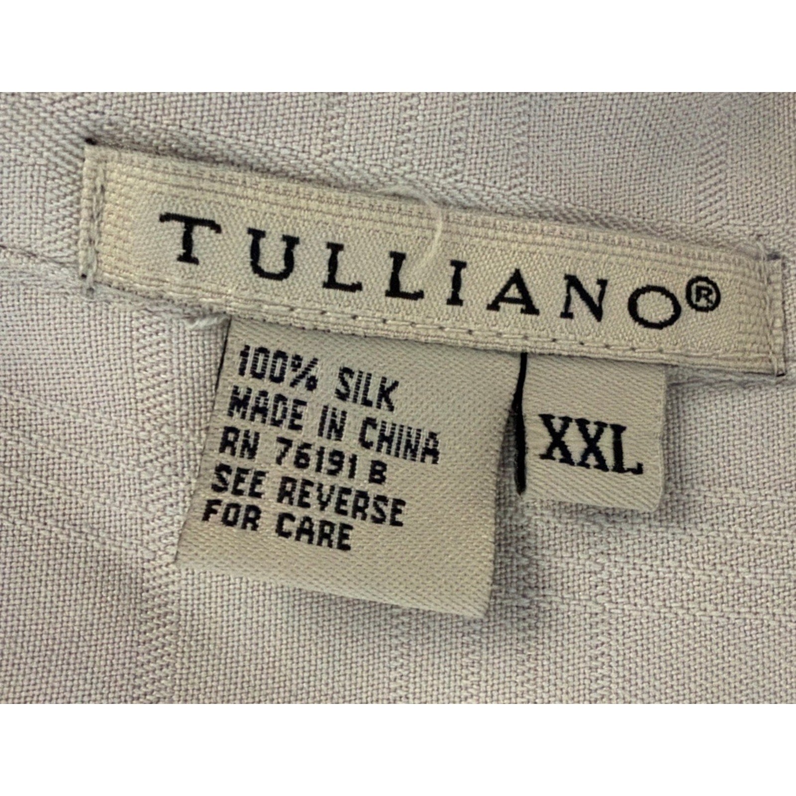 TULLIANO Men 100% silk Sand Short sleeve Luxury Camp shirt Size XXL