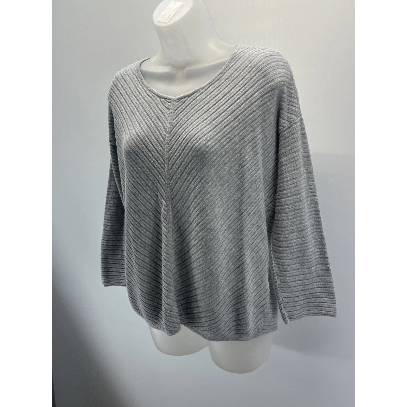 Chicos Sweater Womens 1 US M Grey Sequin 3/4 Pullover Rib Knit