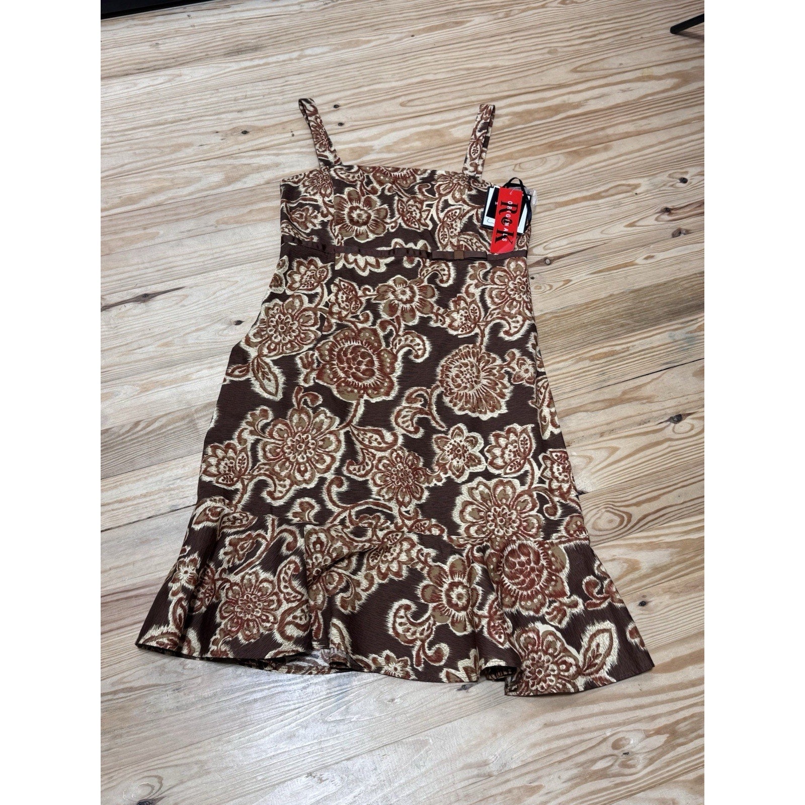 R&K ORIGINALS Brown Floral Sundress Dress Women’s Size 16 New With Tags