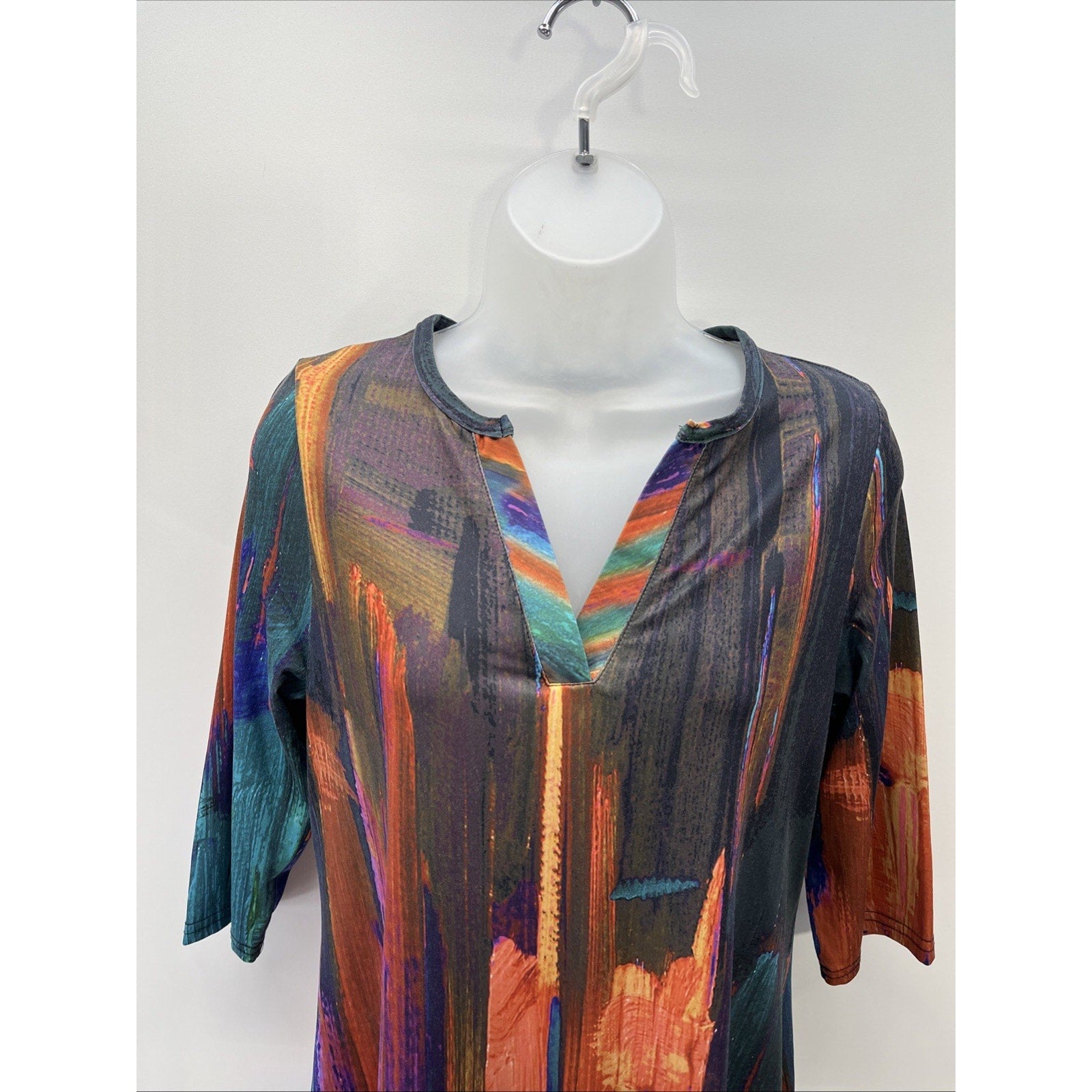 AZALEA BY FIRMANIA Tunic Top, M Multicolored, Pullover, V-Neck, Half Sleeve