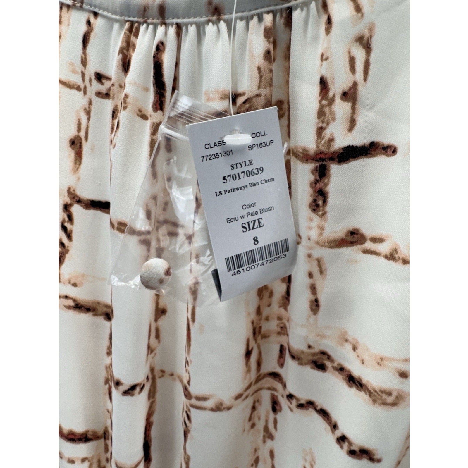 White House Black Market Modern Print Ivory Brown Geometric Dress Women’s Size 8