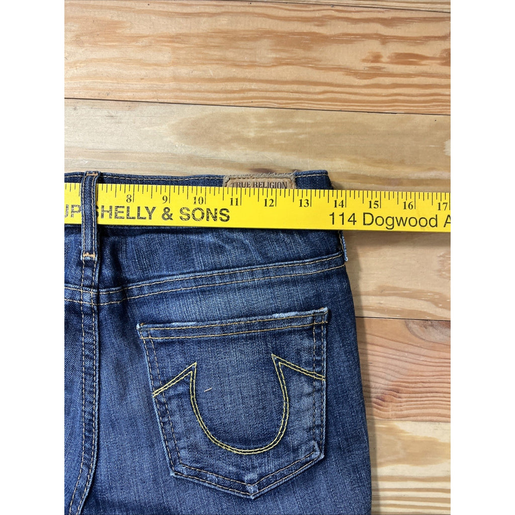 True Religion Jeans Sz 25 Halle Mid Rise Super Skinny Distressed Made In USA