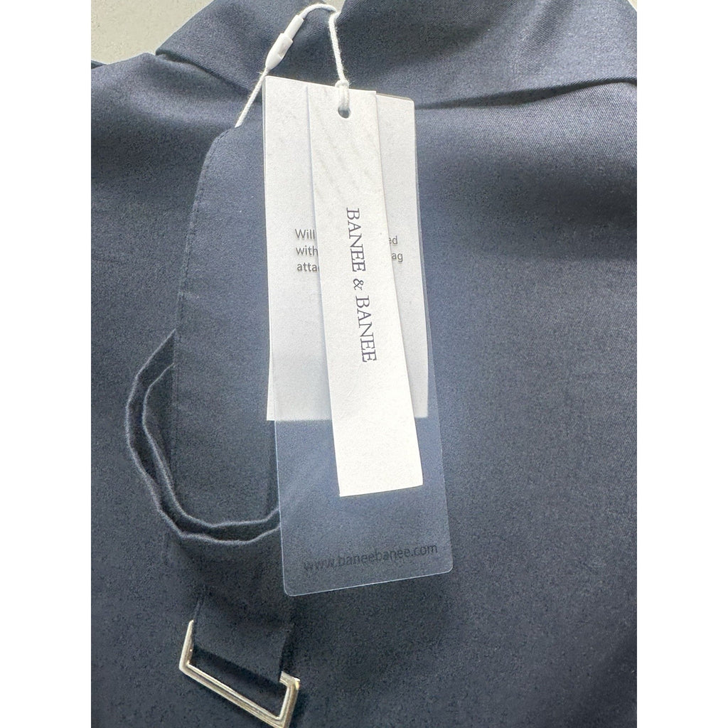 BANEE & BANEE Trench Coat Dress Women L Navy Blue Button Front A-Line Korea NWT