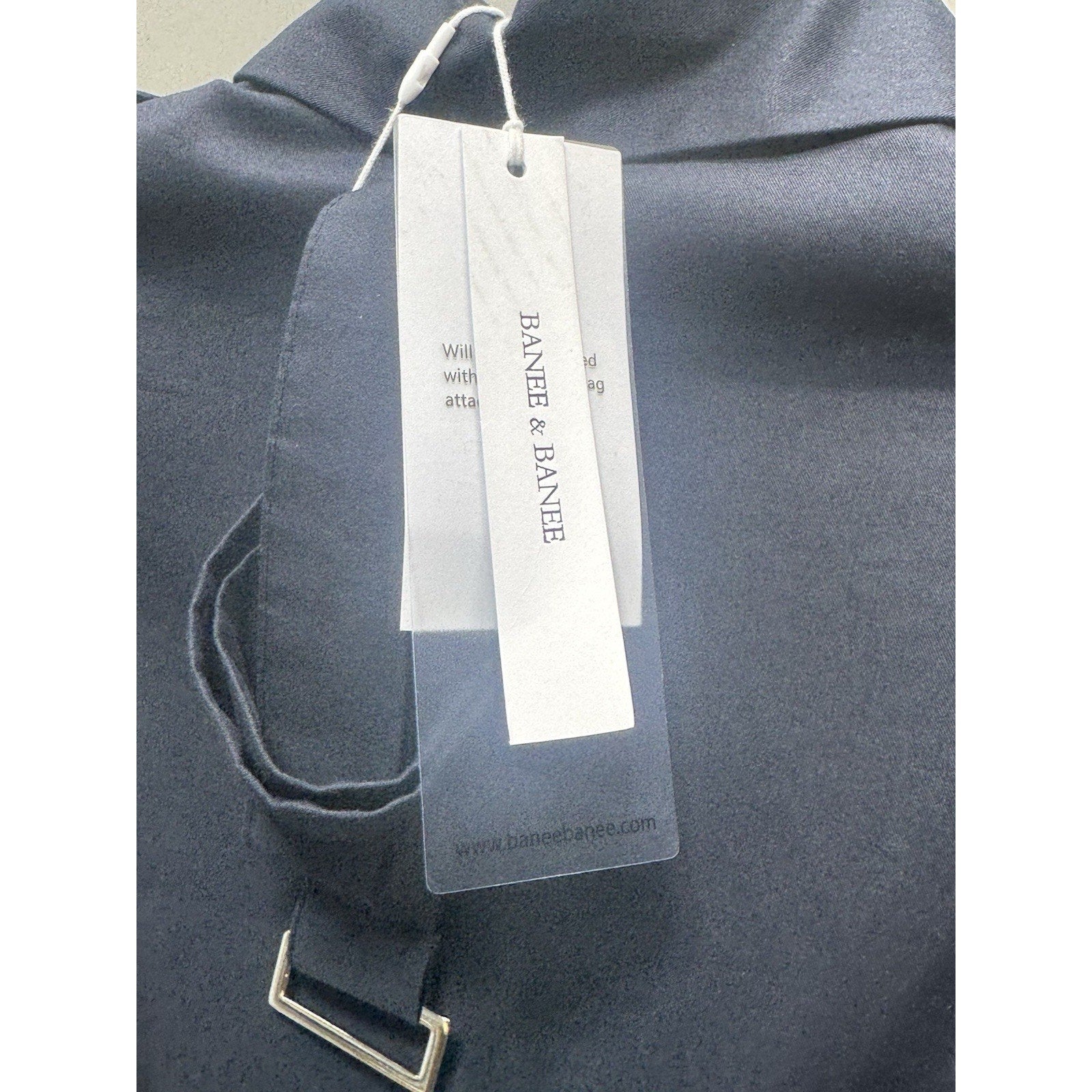 BANEE & BANEE Trench Coat Dress Women L Navy Blue Button Front A-Line Korea NWT