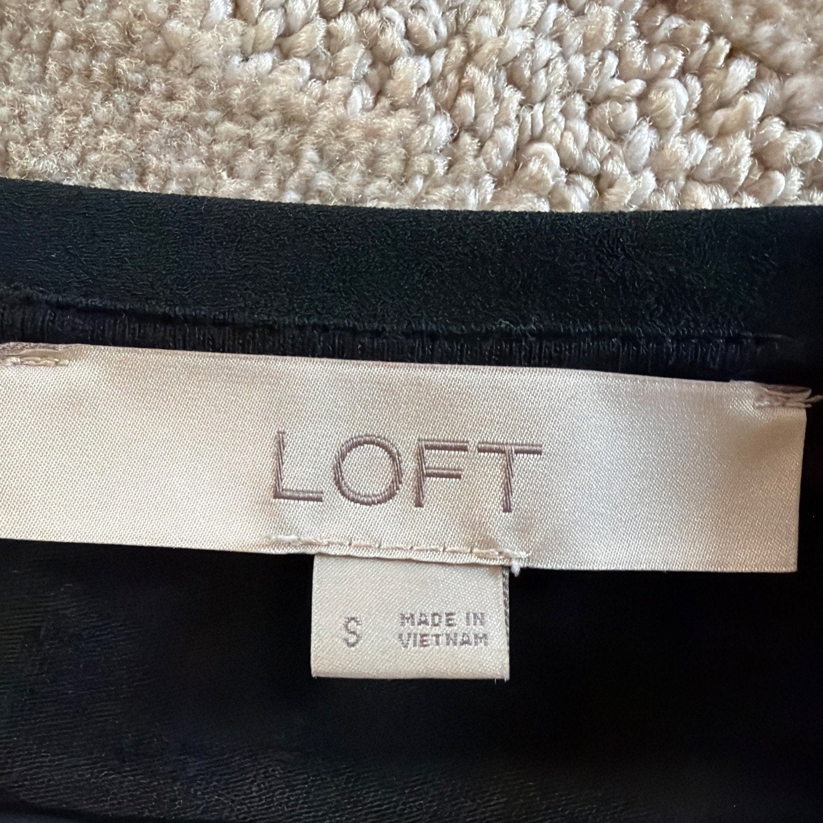 Loft Top Black Long Sleeve Velvet Trim Tunic Blouse Size Small