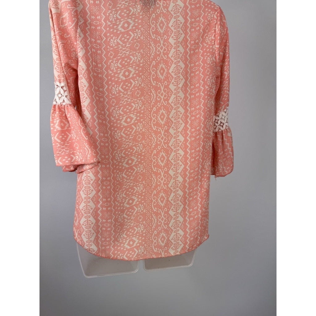 Rue 21 Women's Size S Sheer Peach And Ivory 3/4 Sleeve Blouse Boho Style
