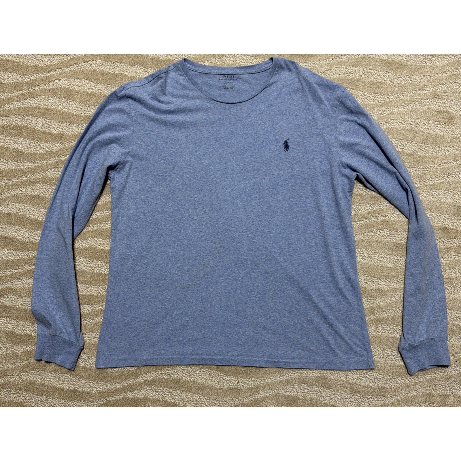 Polo Ralph Lauren Long Sleeve T-Shirt Heathered Blue Pony Logo Size Medium