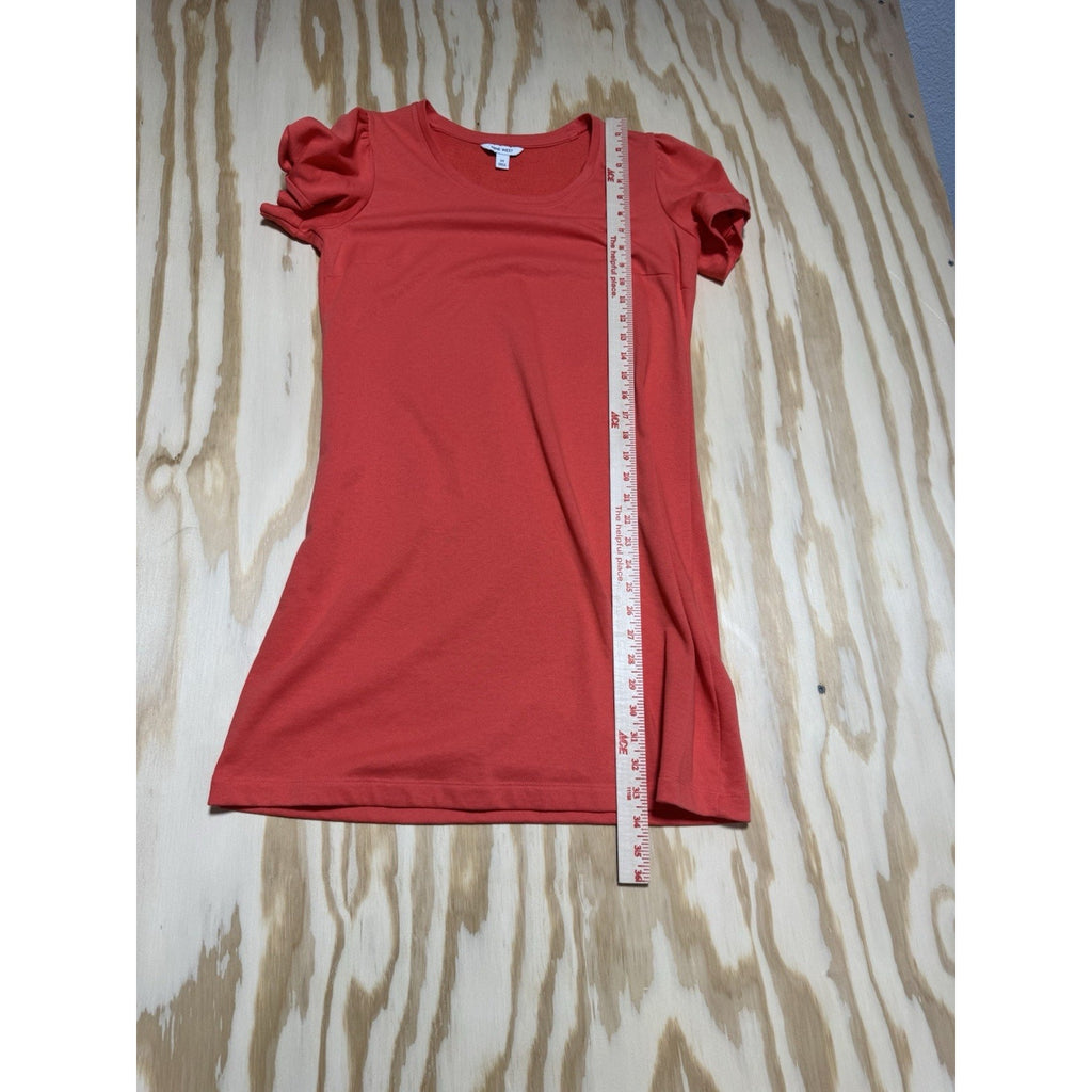 Nine West Dress Women M Coral Orange Puff Sleeve Shift Knit Casual Stretch New