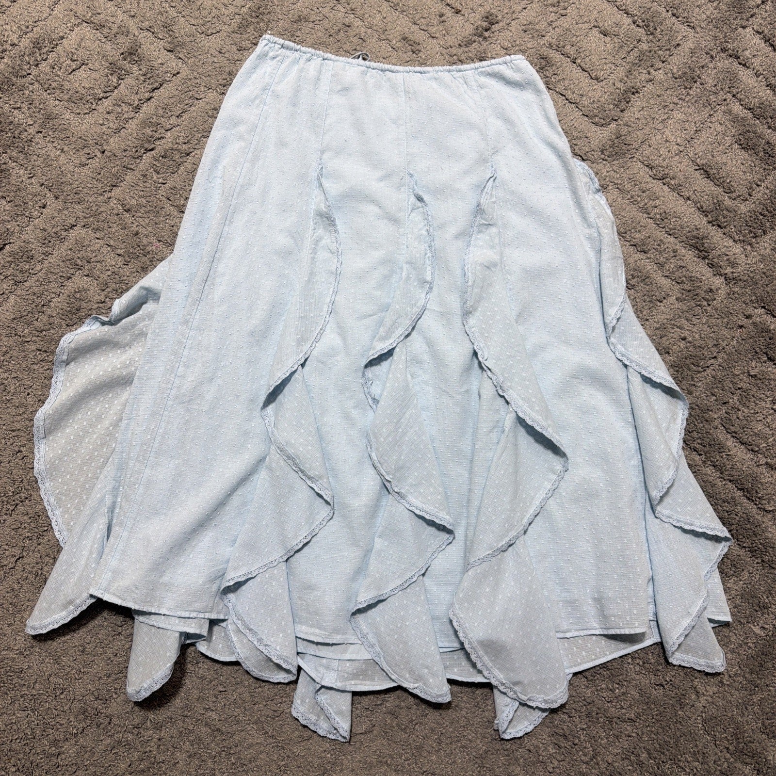 American Eagle High Waisted Cascade Ruffle Maxi Skirt Blue Size Large NWT