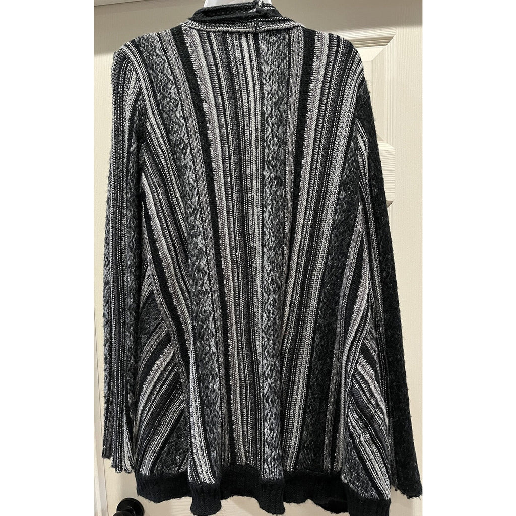 Vintage X America Size L Grey Black Stripe Heavy Knit Swing Open Front Cardigan