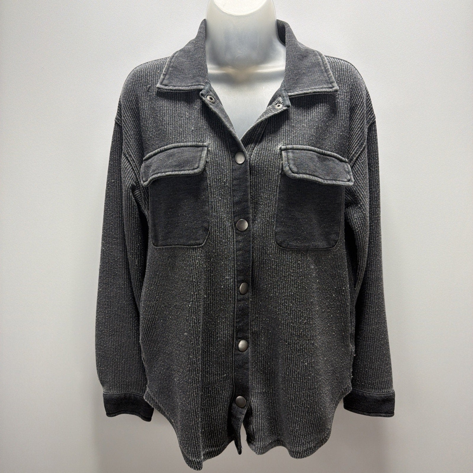 Thread and Supply Vintage Black Button-Up Terry Shirt Shacket XS Pockets