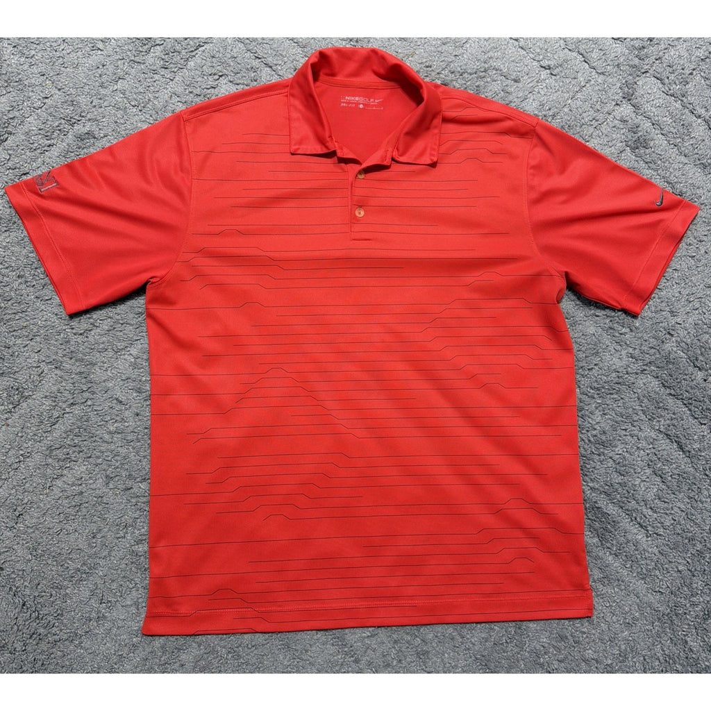 Nike Golf Dri Fit Shirt Mens L Orange Stipe Polo Performance Illini Country Club