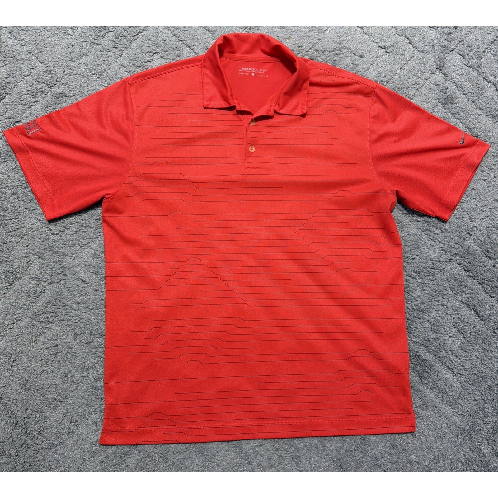 Nike Golf Dri Fit Shirt Mens L Orange Stipe Polo Performance Illini Country Club