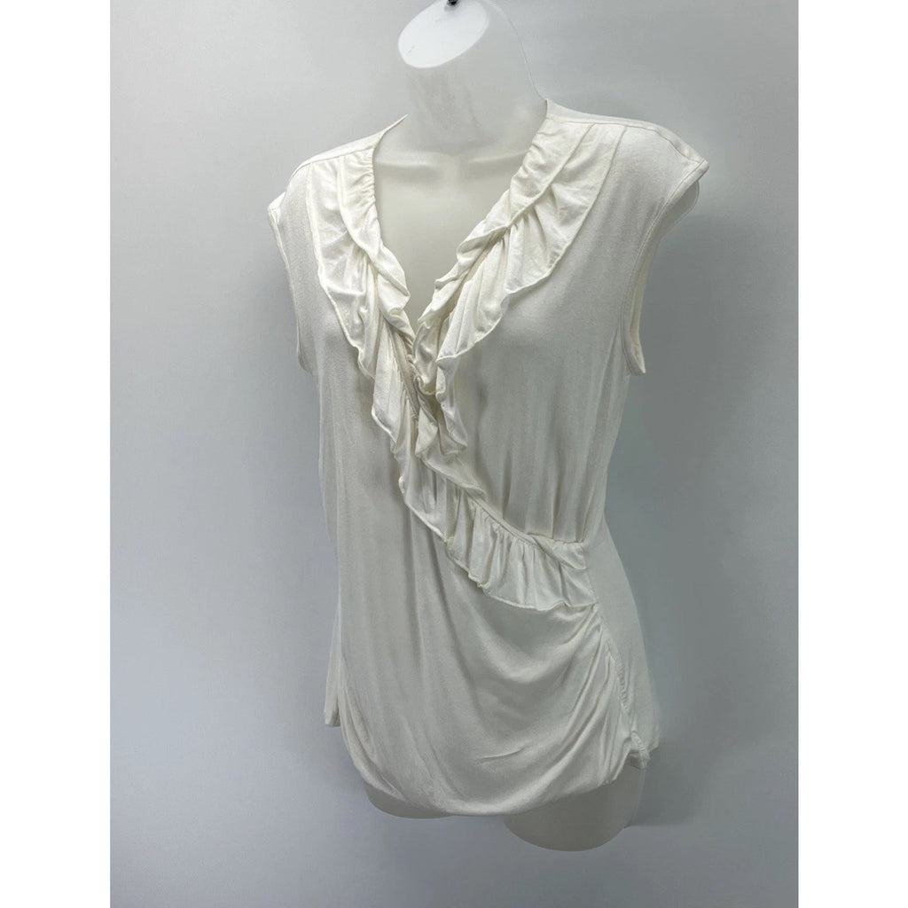 [Studio Y] Women's Ruffled Sleeveless White Blouse Size Medium Made In USA